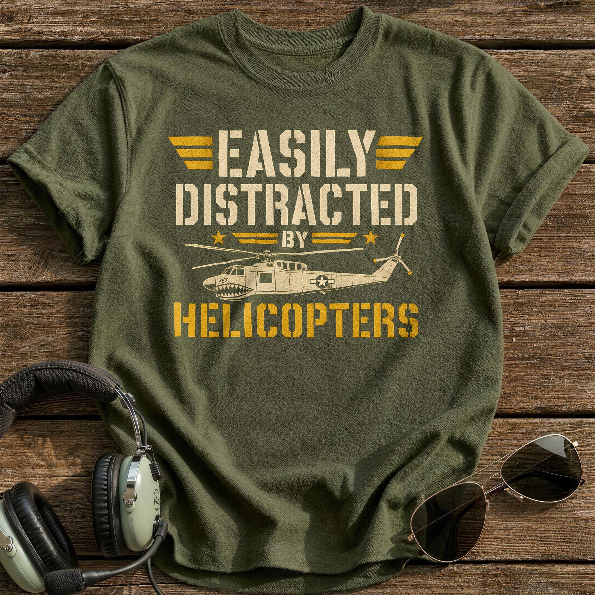 Easily Distracted By Helicopters - Military Green