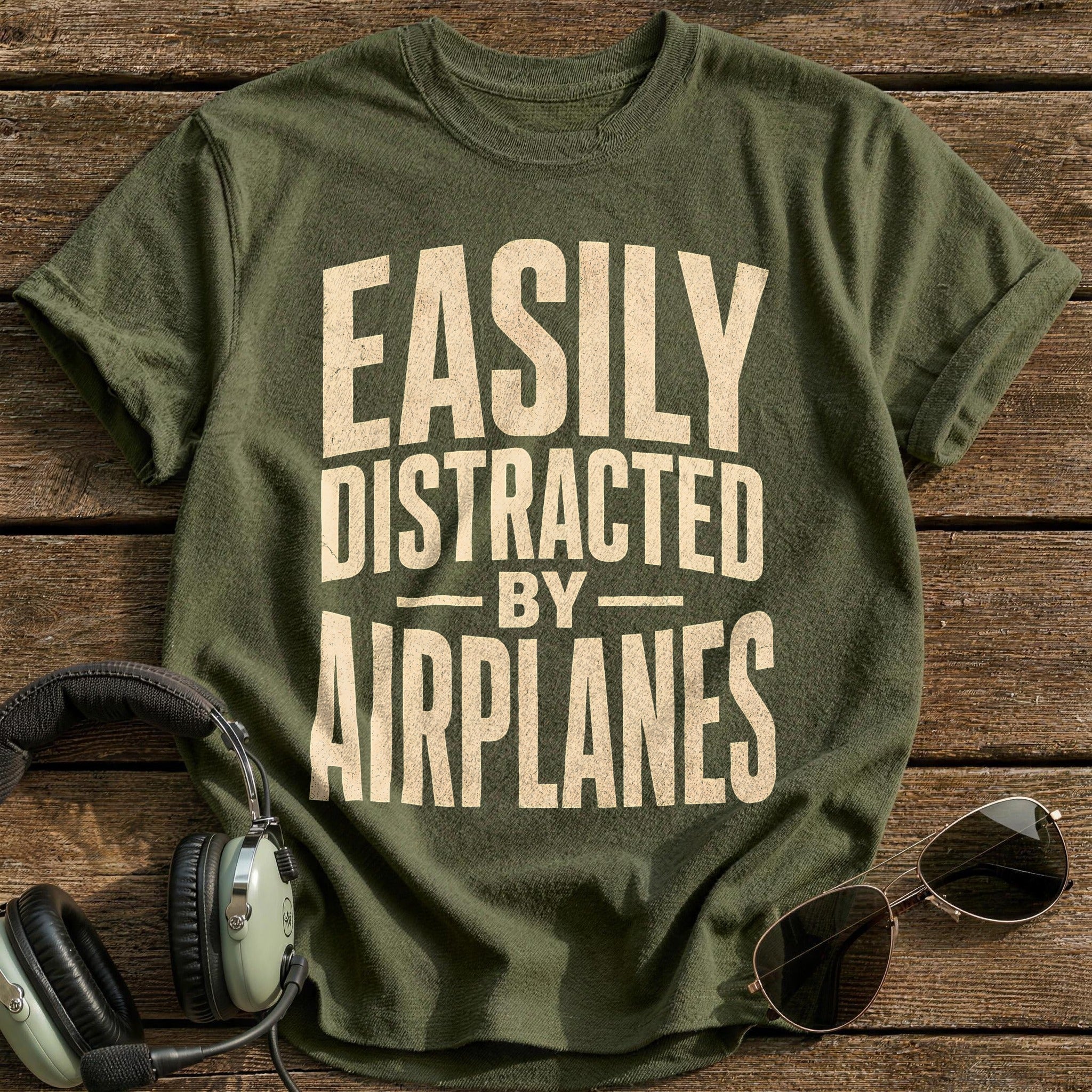 Easily Sidetracked By Planes - Military Green
