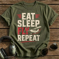 Eat Sleep Fly T-Shirt - Military Green