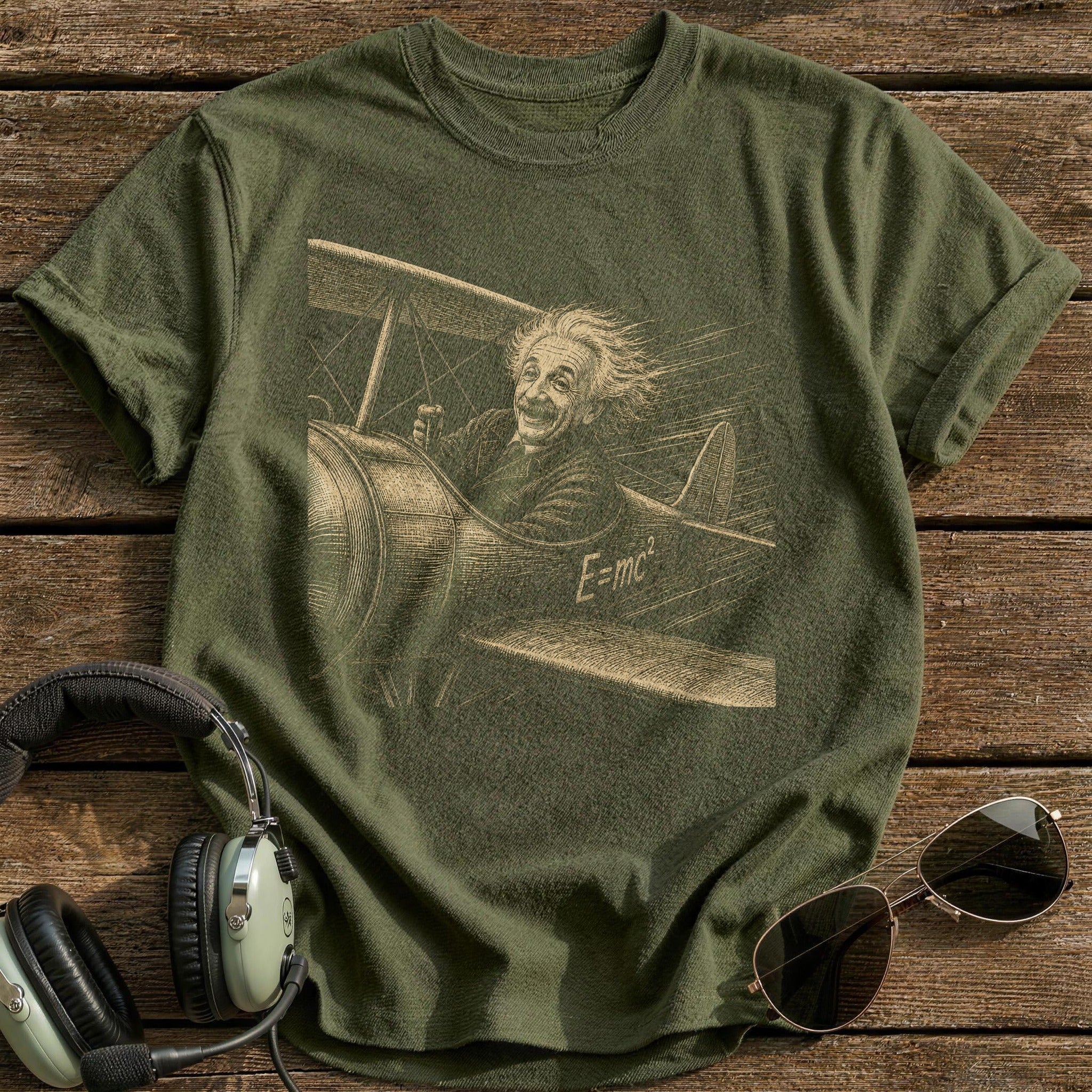 Einstein At The Controls T-Shirt - Military Green