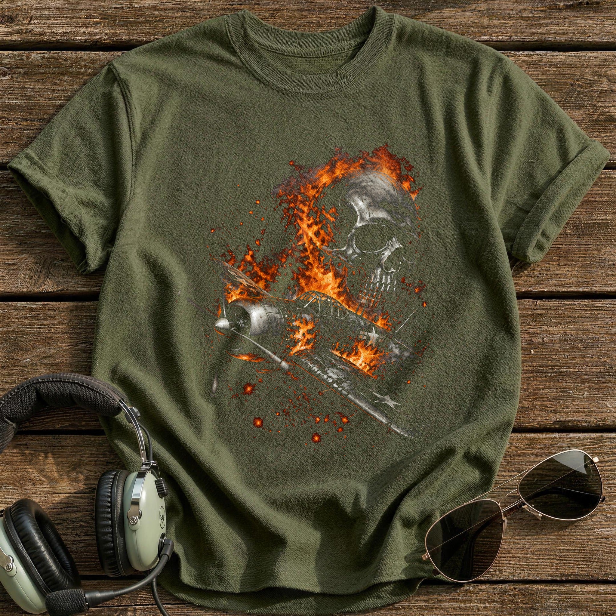 Flaming Warbird Skull 45 - Military Green