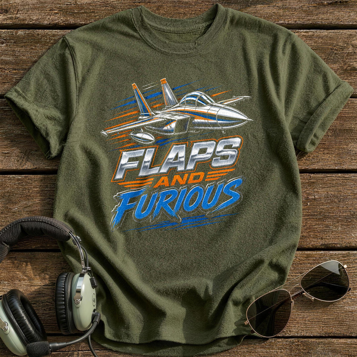 Flaps & Furious T-Shirt - Military Green