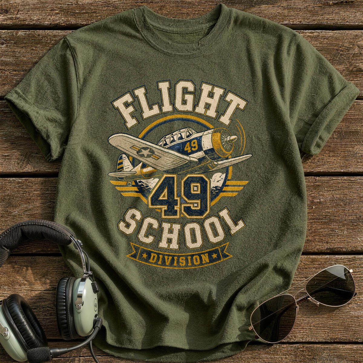 Flight School Division 49 27 T-Shirt - Military Green