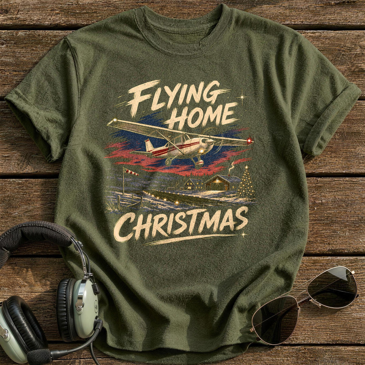 Flying Home For Christmas 1 T-Shirt - Military Green