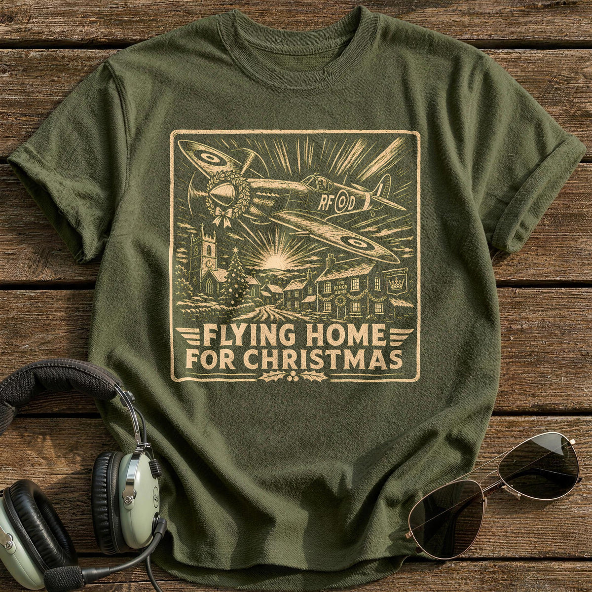 Flying Home For Christmas 10 T-Shirt - Military Green