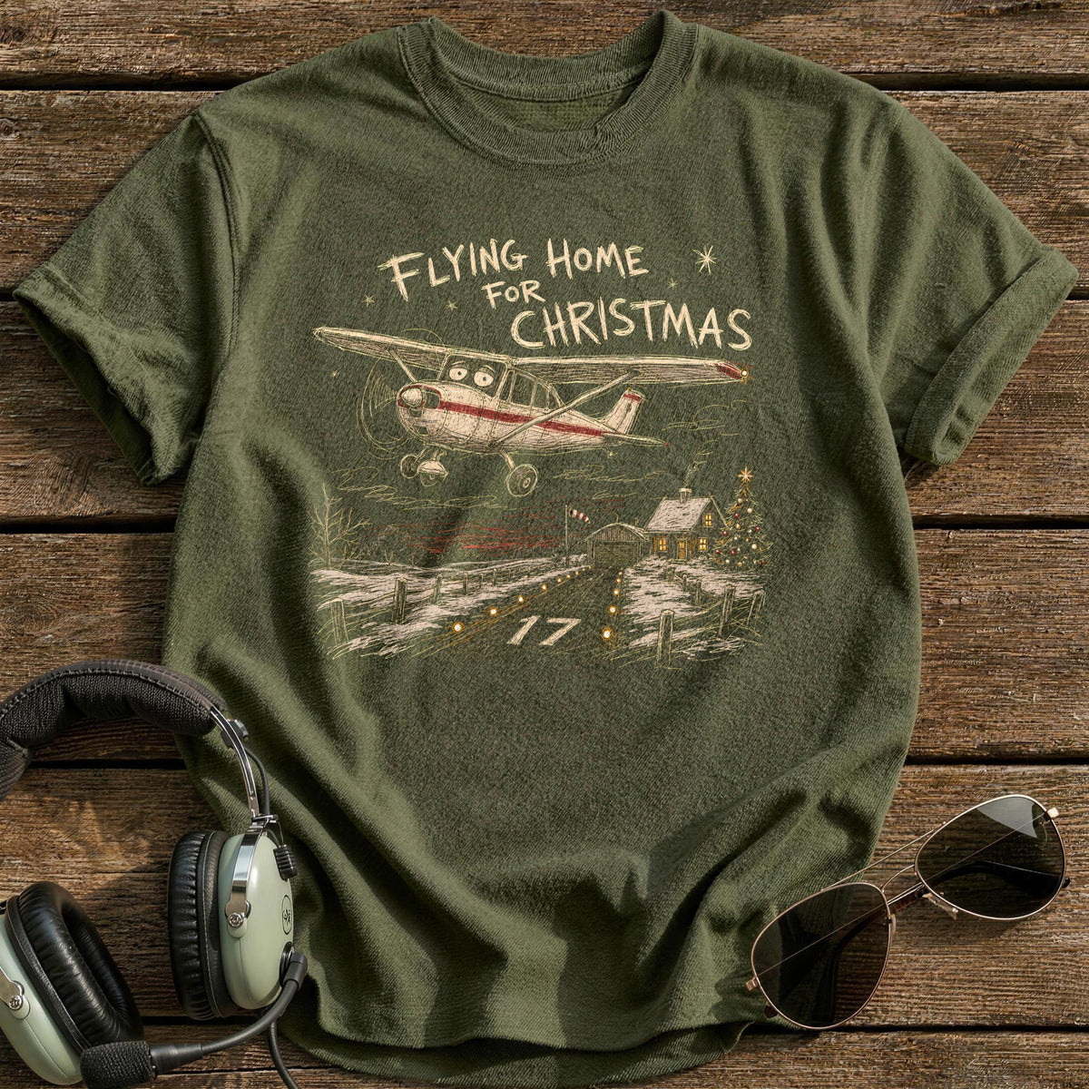 Flying Home For Christmas 2 T-Shirt - Military Green