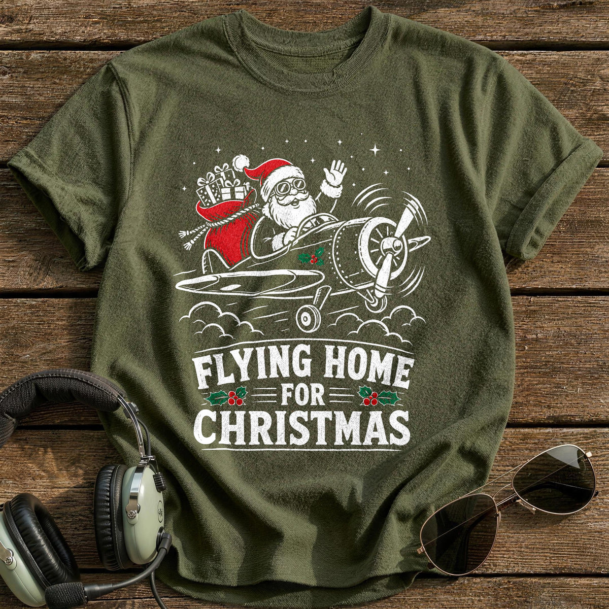 Flying Home For Christmas 25 T-Shirt - Military Green