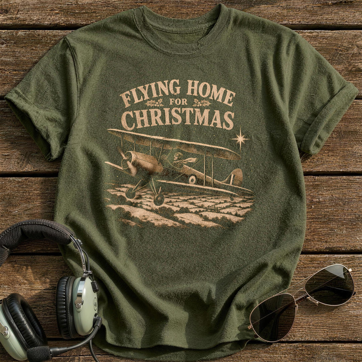 Flying Home For Christmas 3 T-Shirt - Military Green