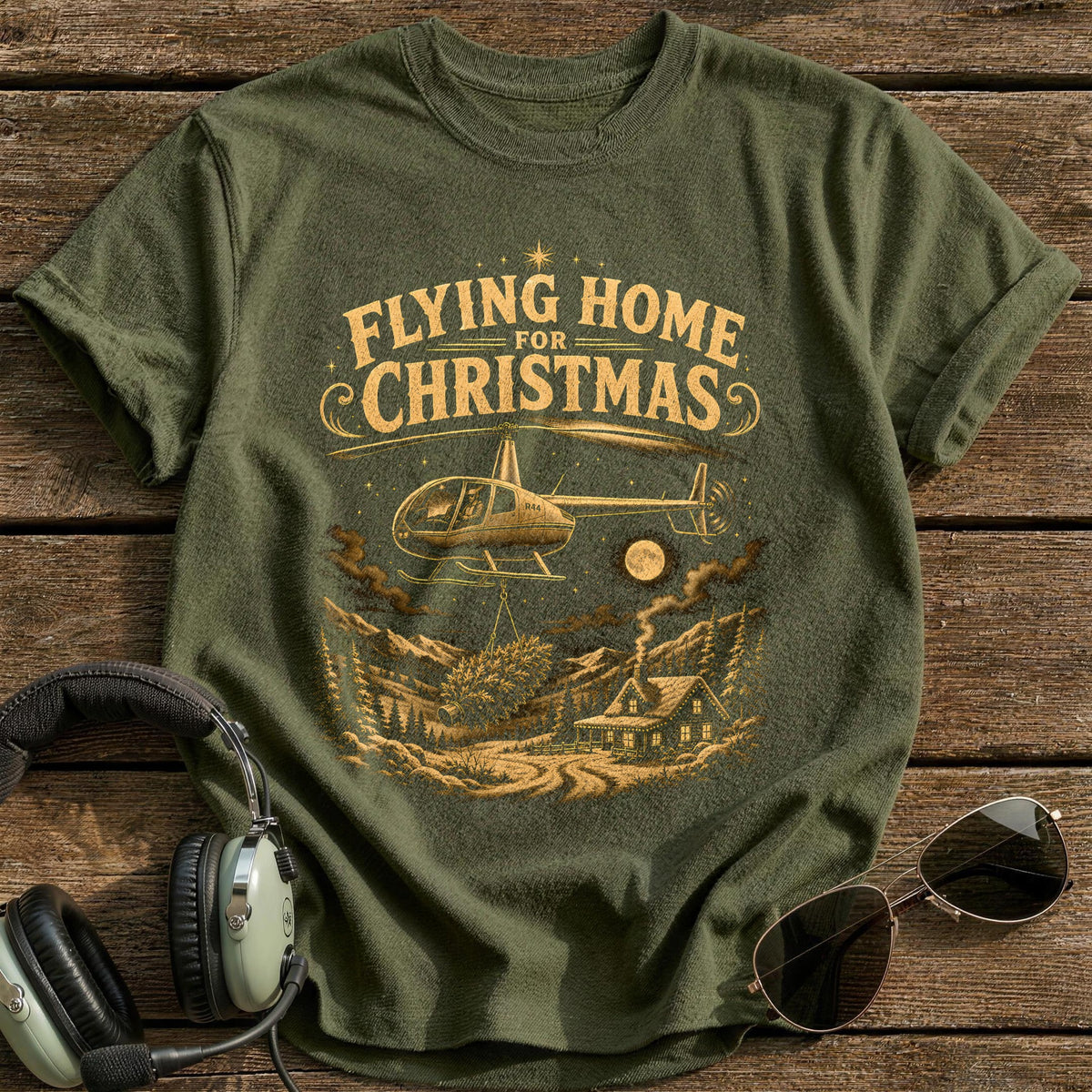 Flying Home For Christmas 5 T-Shirt - Military Green