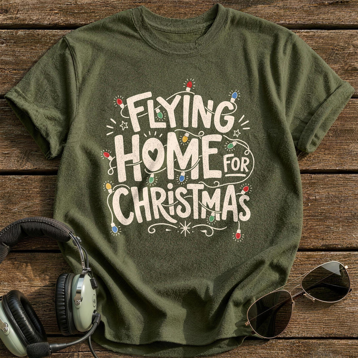 Flying Home For Christmas 7 T-Shirt - Military Green