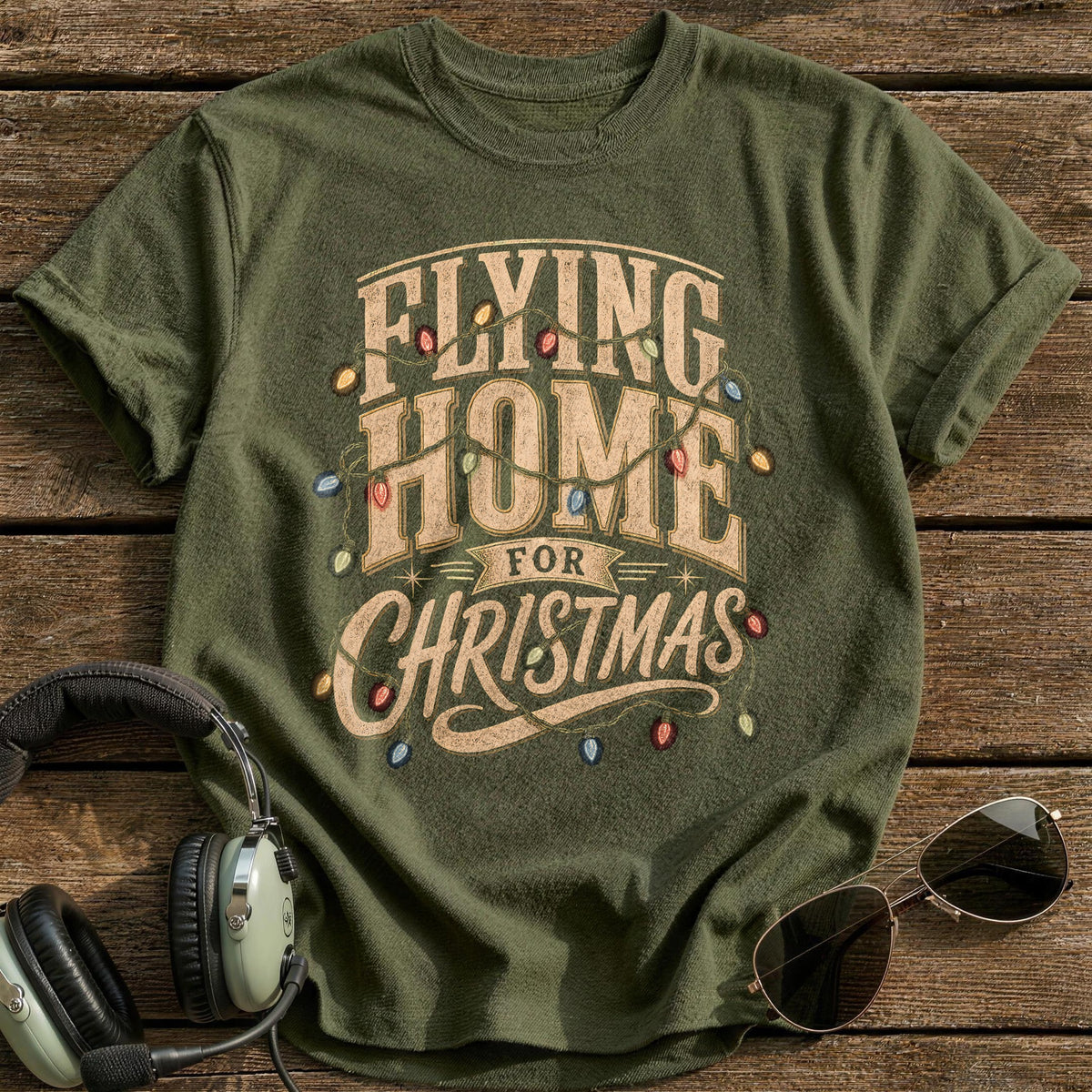 Flying Home For Christmas 8 T-Shirt - Military Green