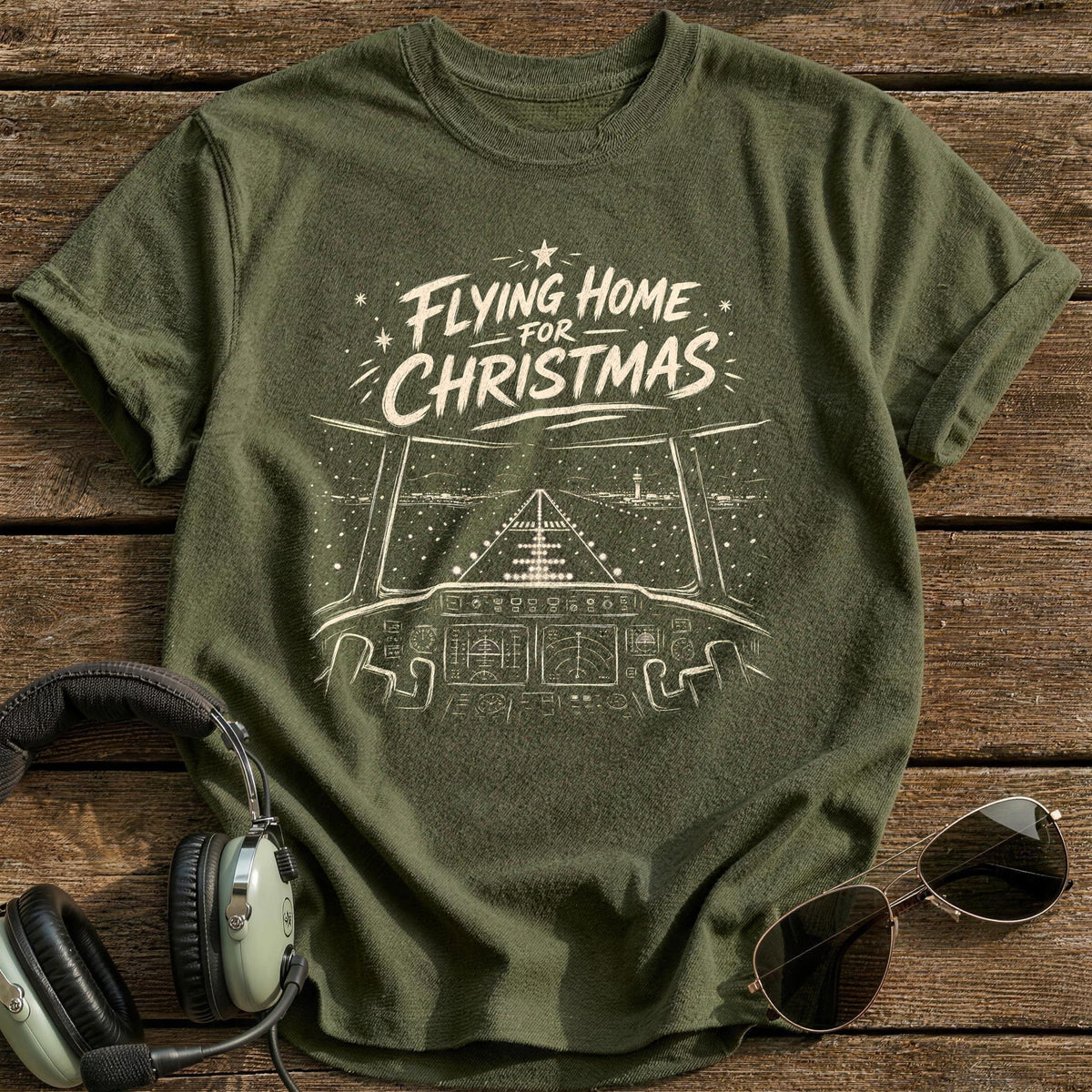 Flying Home For Christmas 9 T-Shirt - Military Green