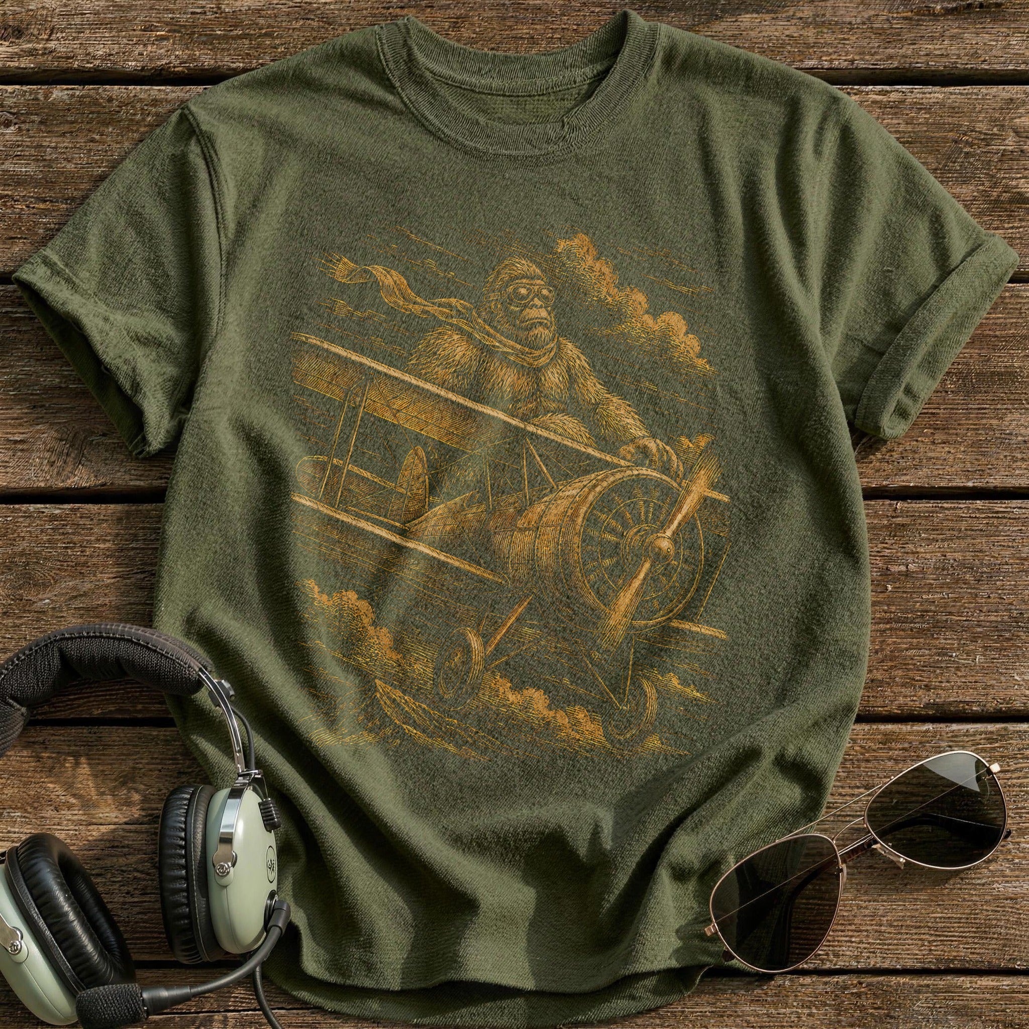 Flying Vintage Biplane 73 - Military Green