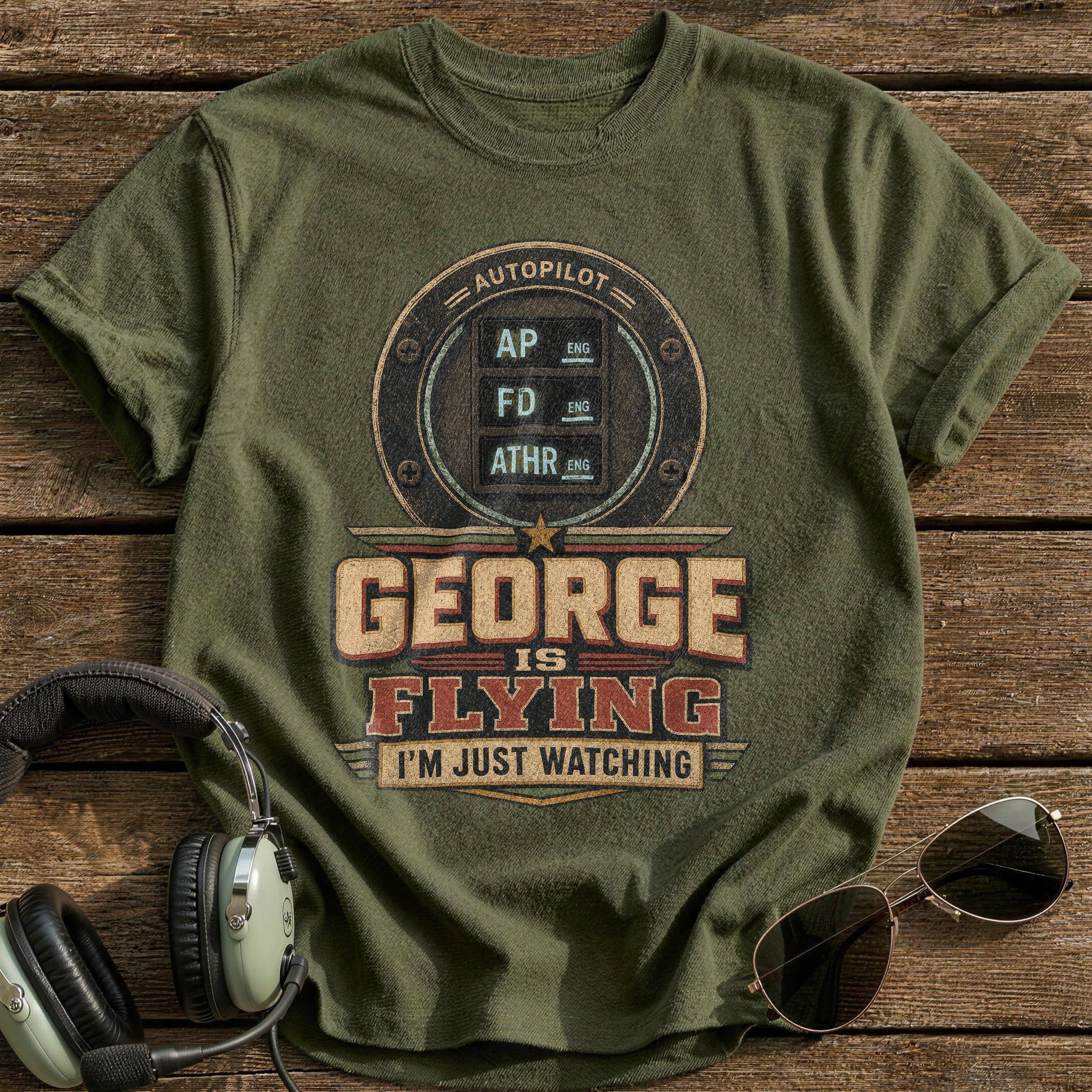 George Is Flying T-Shirt - Military Green