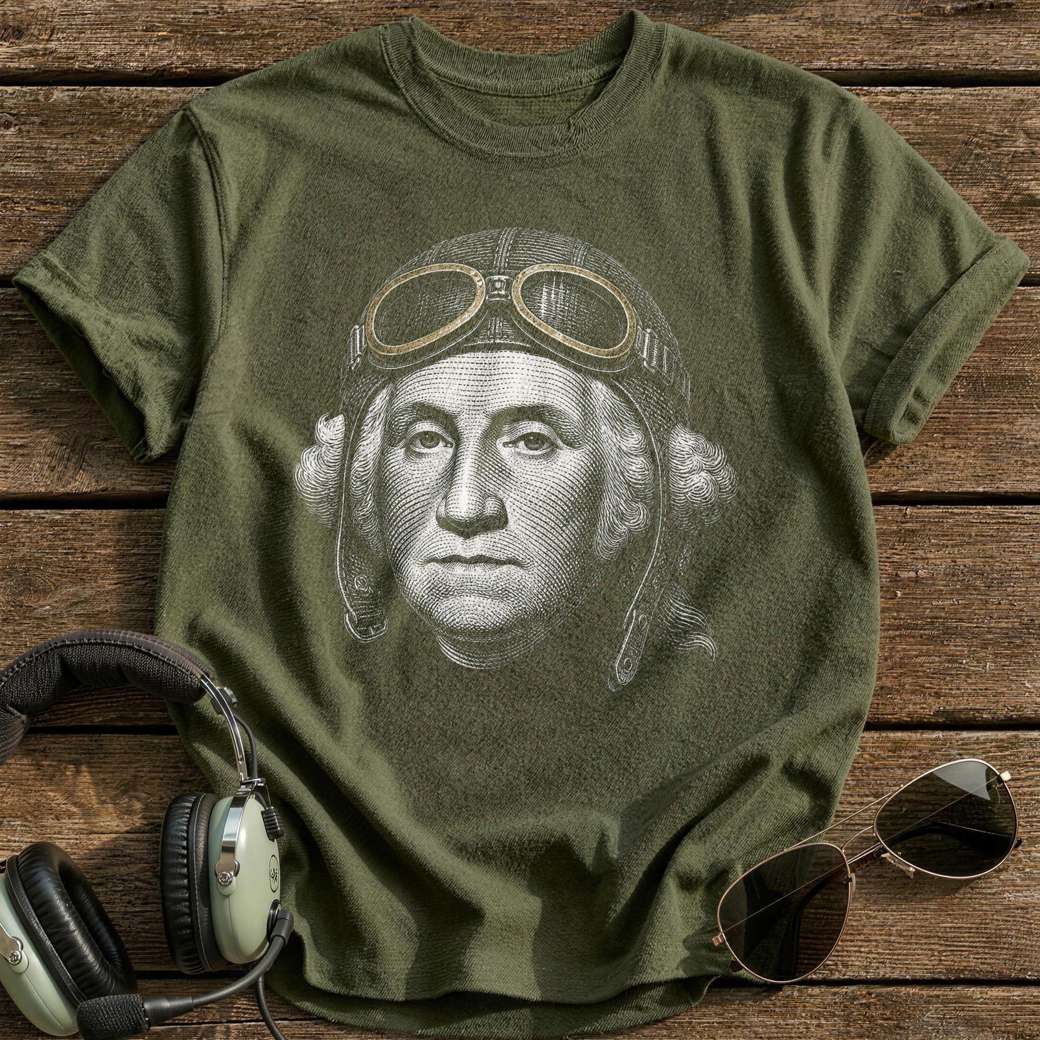 George Washington Aviator (Faded Gold) T-Shirt - Military Green