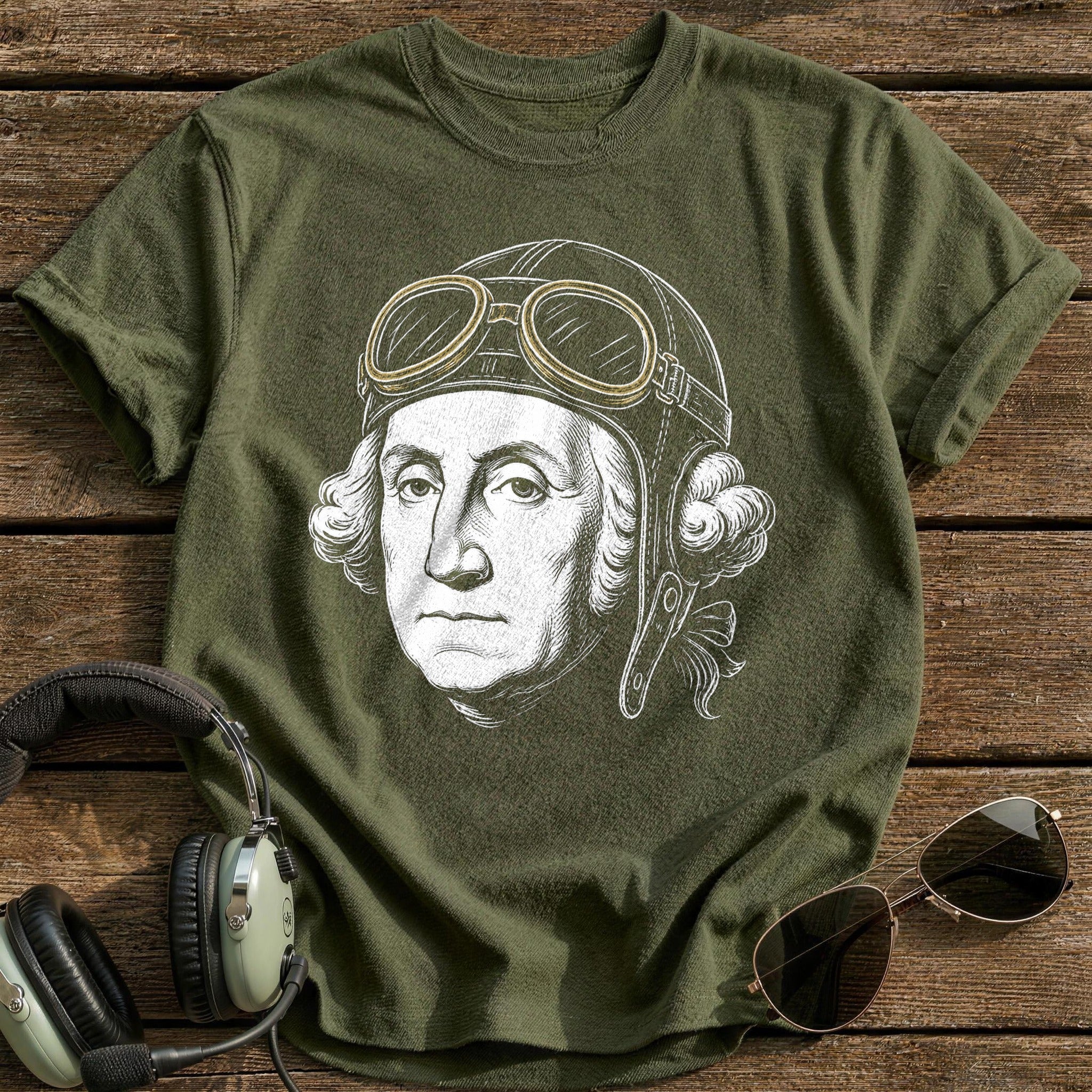 George Washington Aviator (Faded Gold) T-Shirt - Military Green