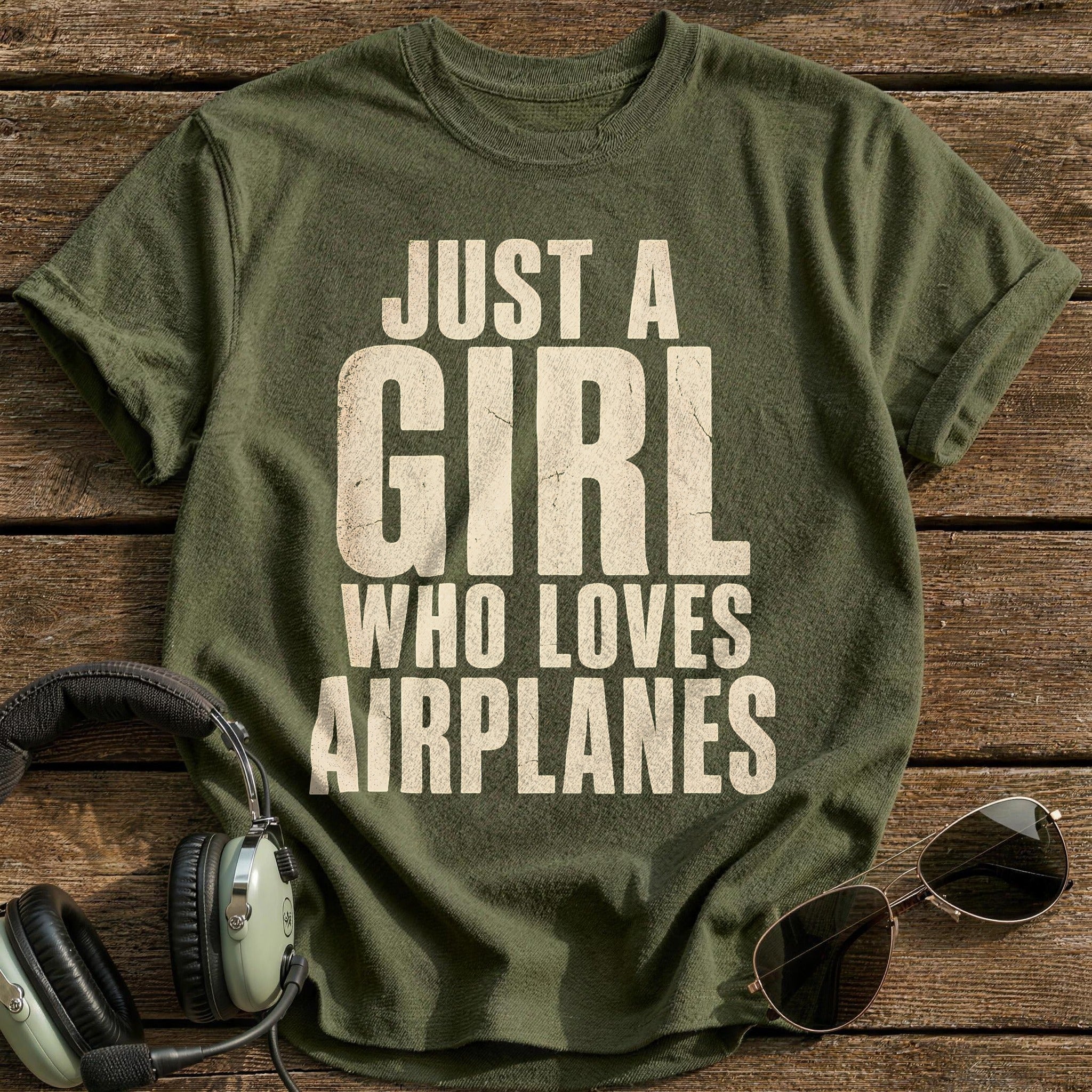 Girl Loves Airplanes - Military Green