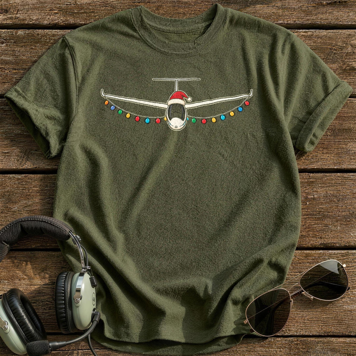 Glider Christmas Lights 23 T-Shirt - Military Green