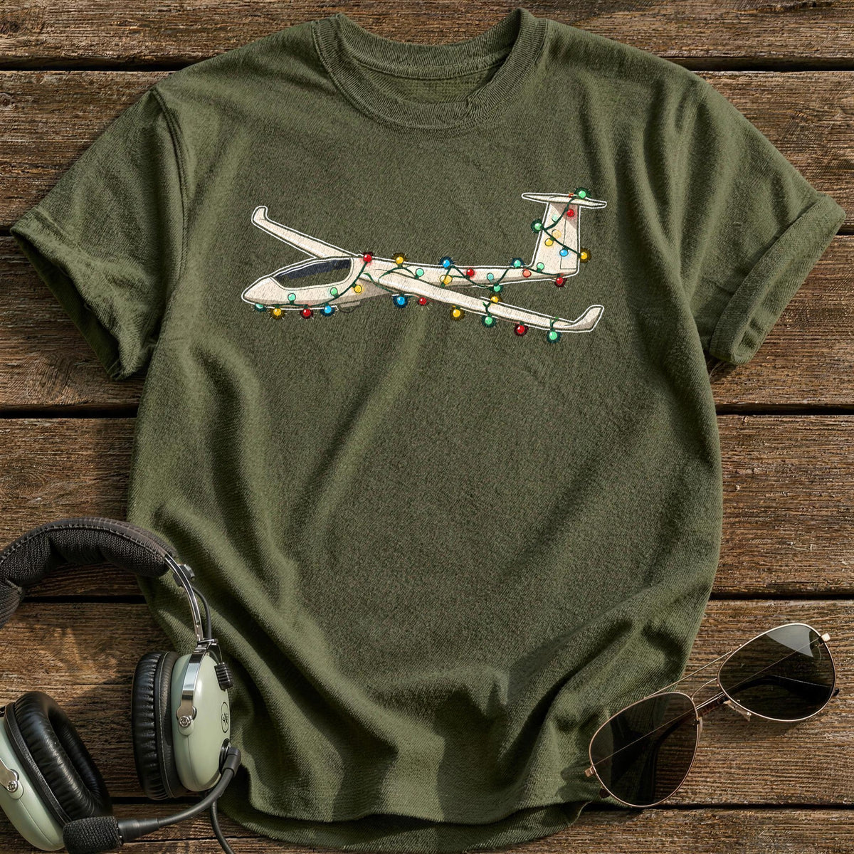 Glider Christmas Lights 87 T-Shirt - Military Green