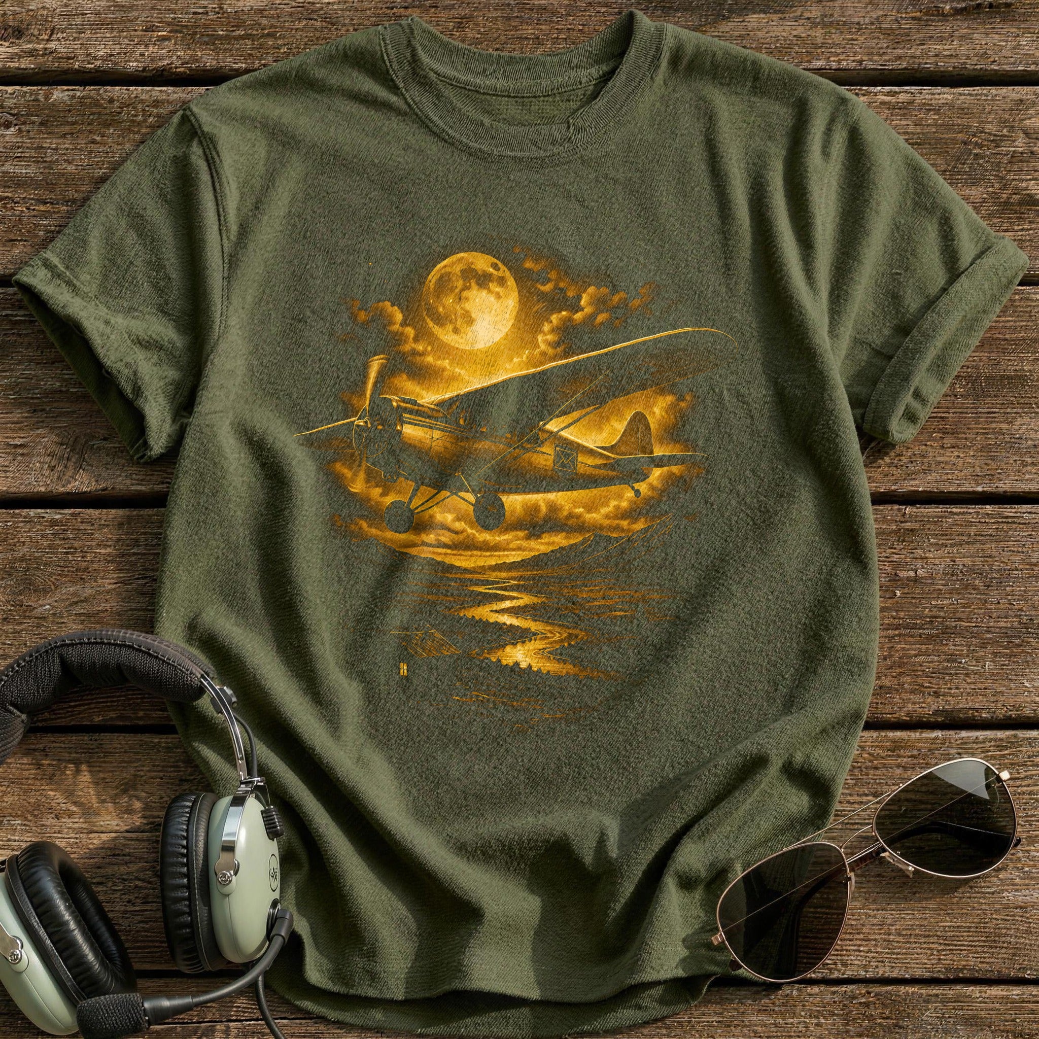 Golden Moon Flight T-Shirt - Military Green