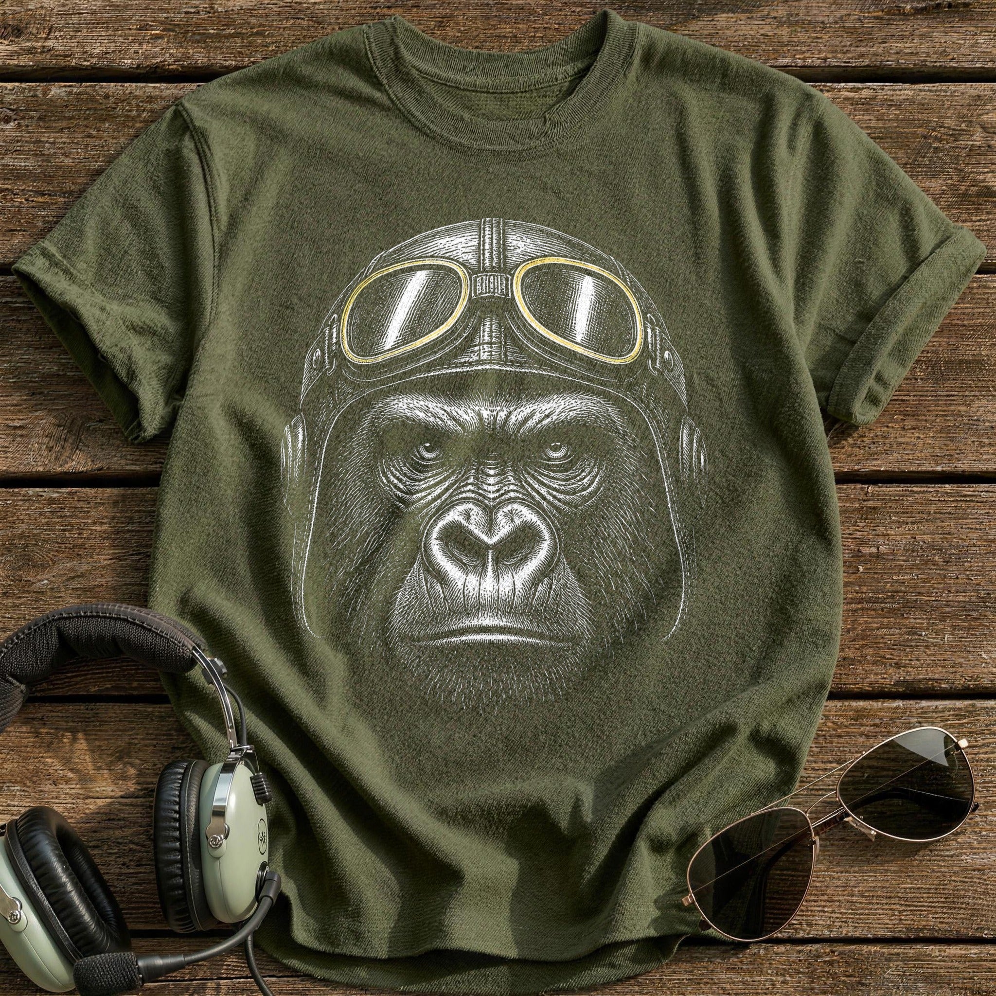 Gorilla Pilot (Pale Yellow) T-Shirt - Military Green