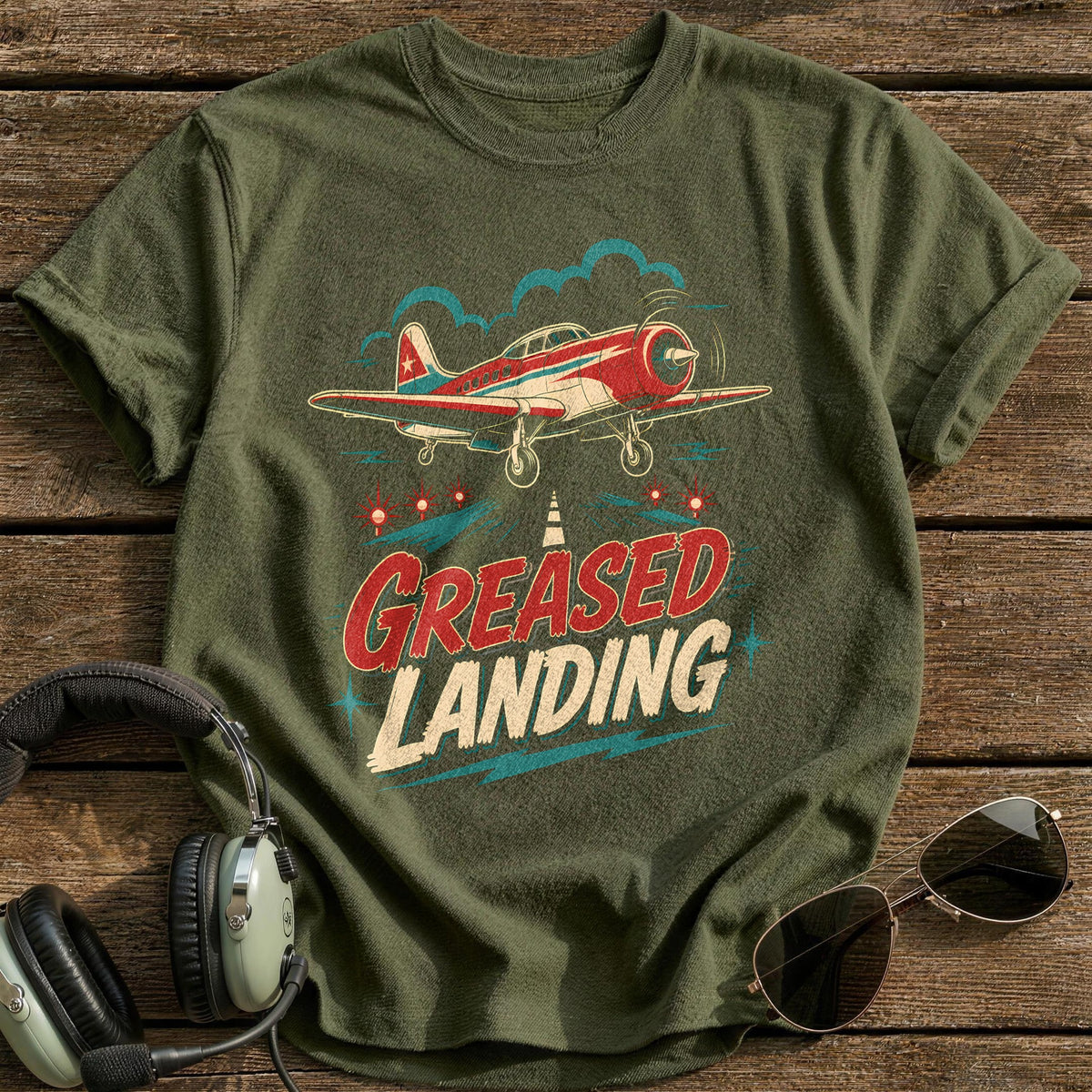 Greased Landing T-Shirt - Military Green