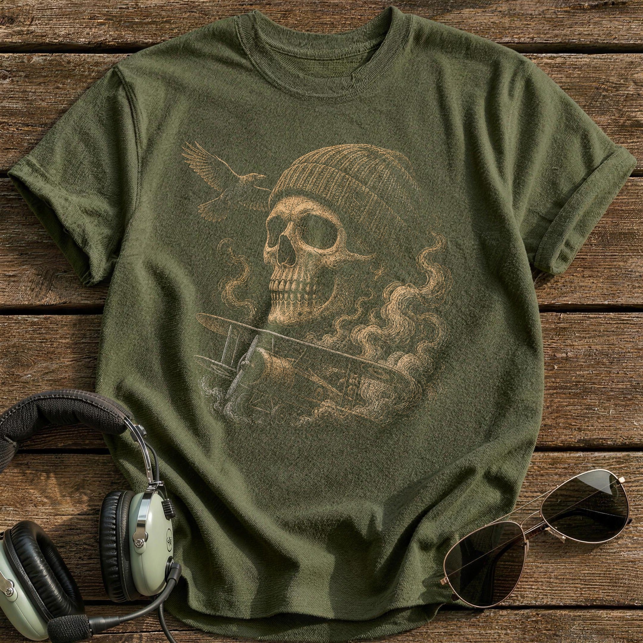 Ground Crew Skull Knit Cap T-Shirt - Military Green