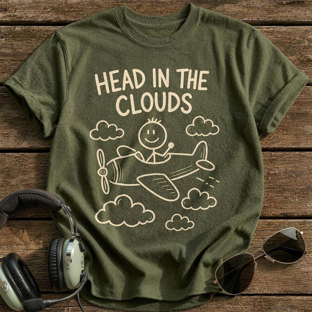 Head In Clouds 71 T-Shirt - Military Green