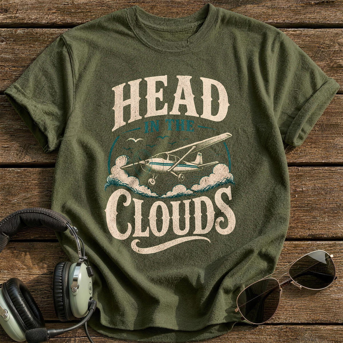 Head in the Clouds T-Shirt - Military Green