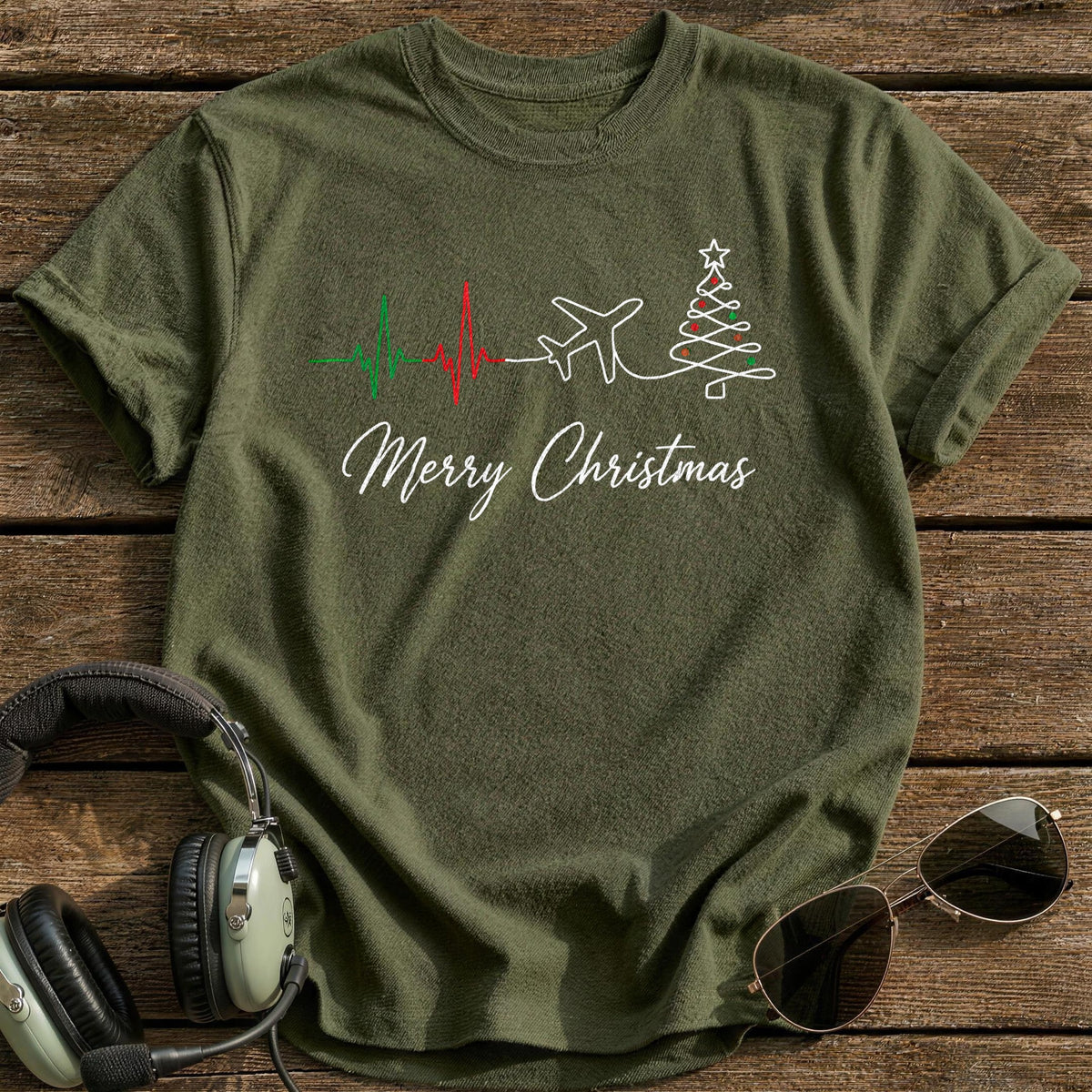 Heartbeat Line 23 T-Shirt - Military Green