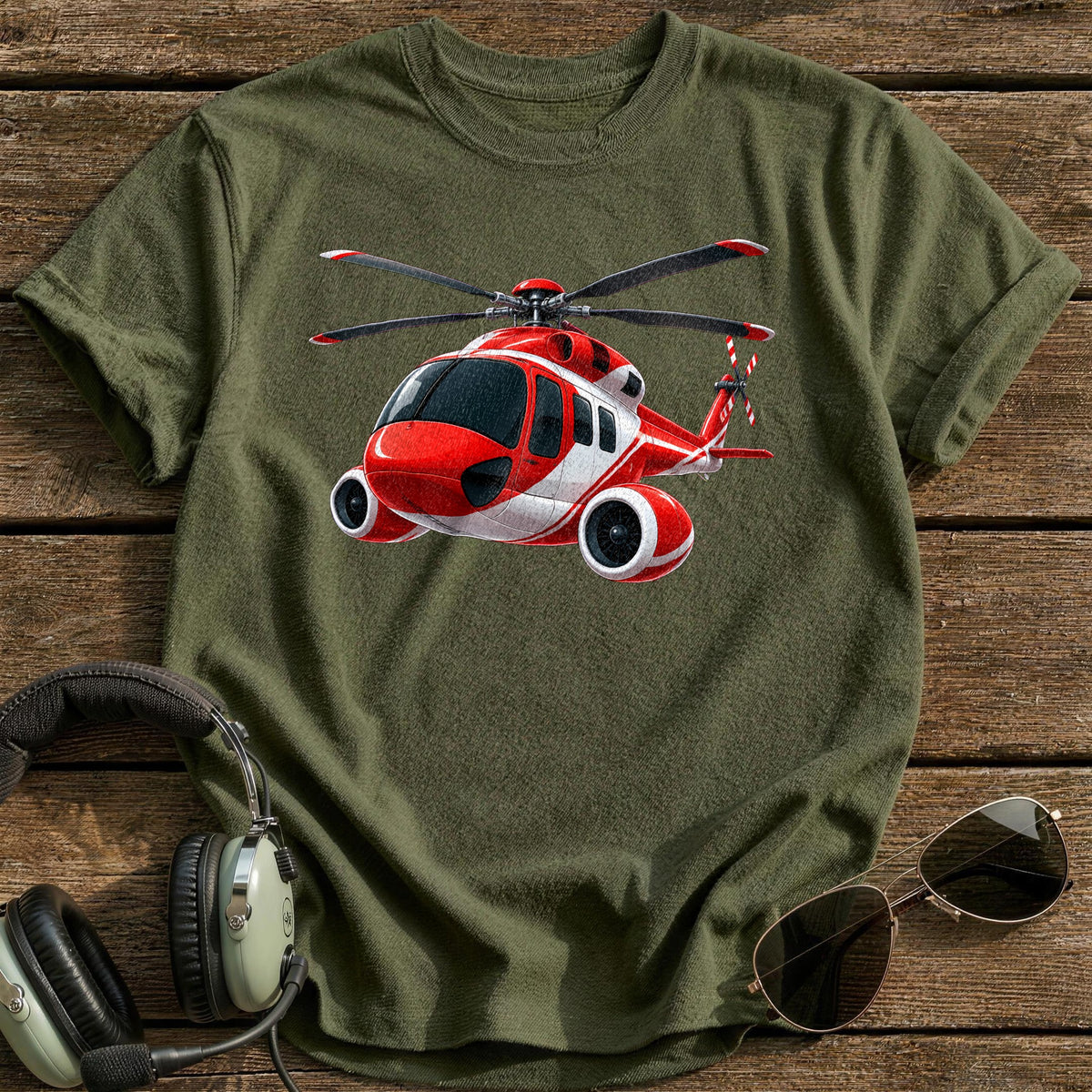 Helicopter 45 T-Shirt - Military Green