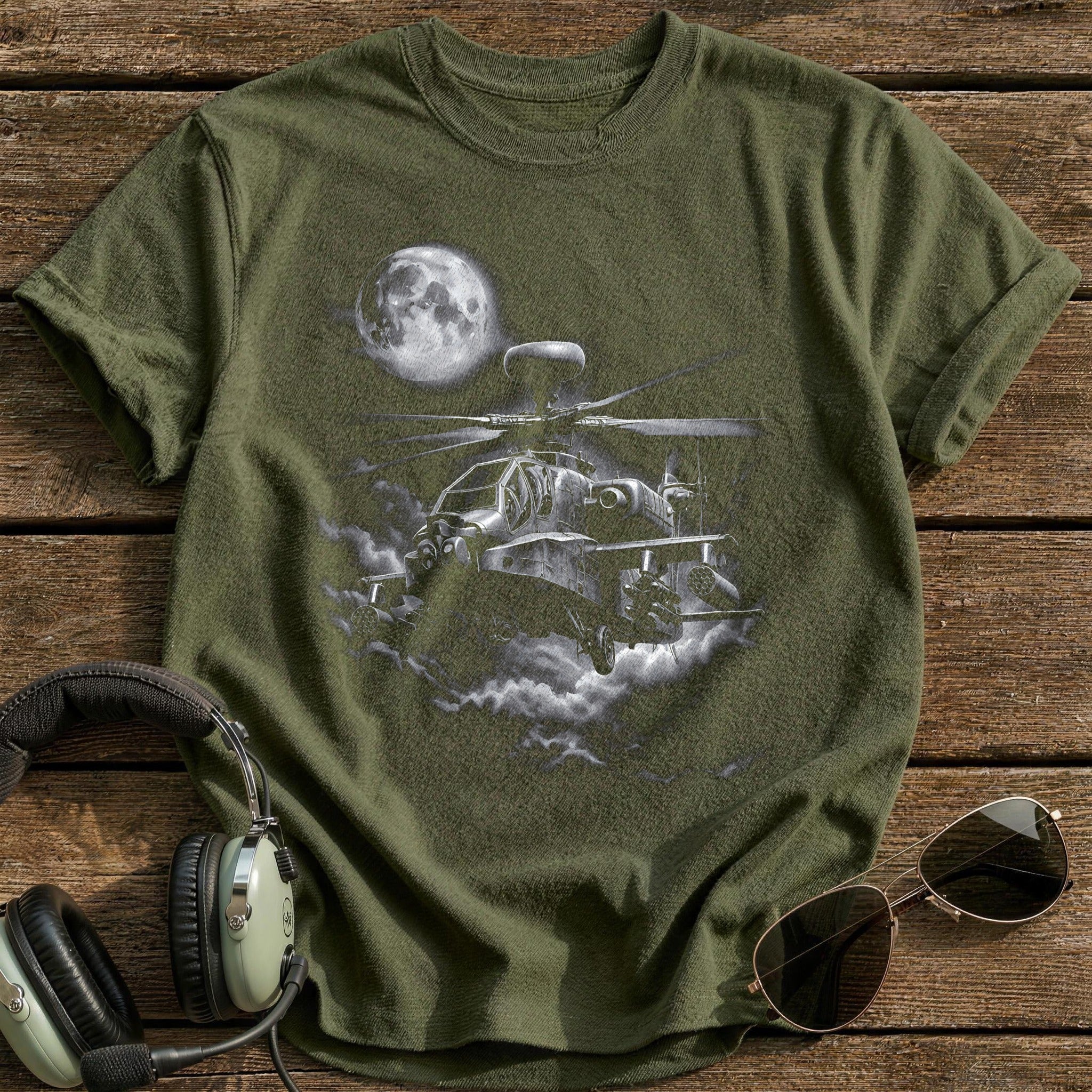 Helicopter Full Moon T-Shirt - Military Green