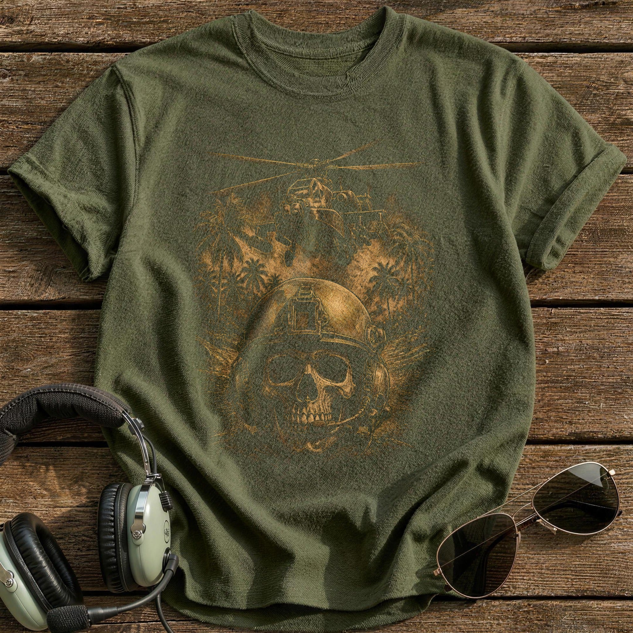 Helicopter Gunship 39 T-Shirt - Military Green