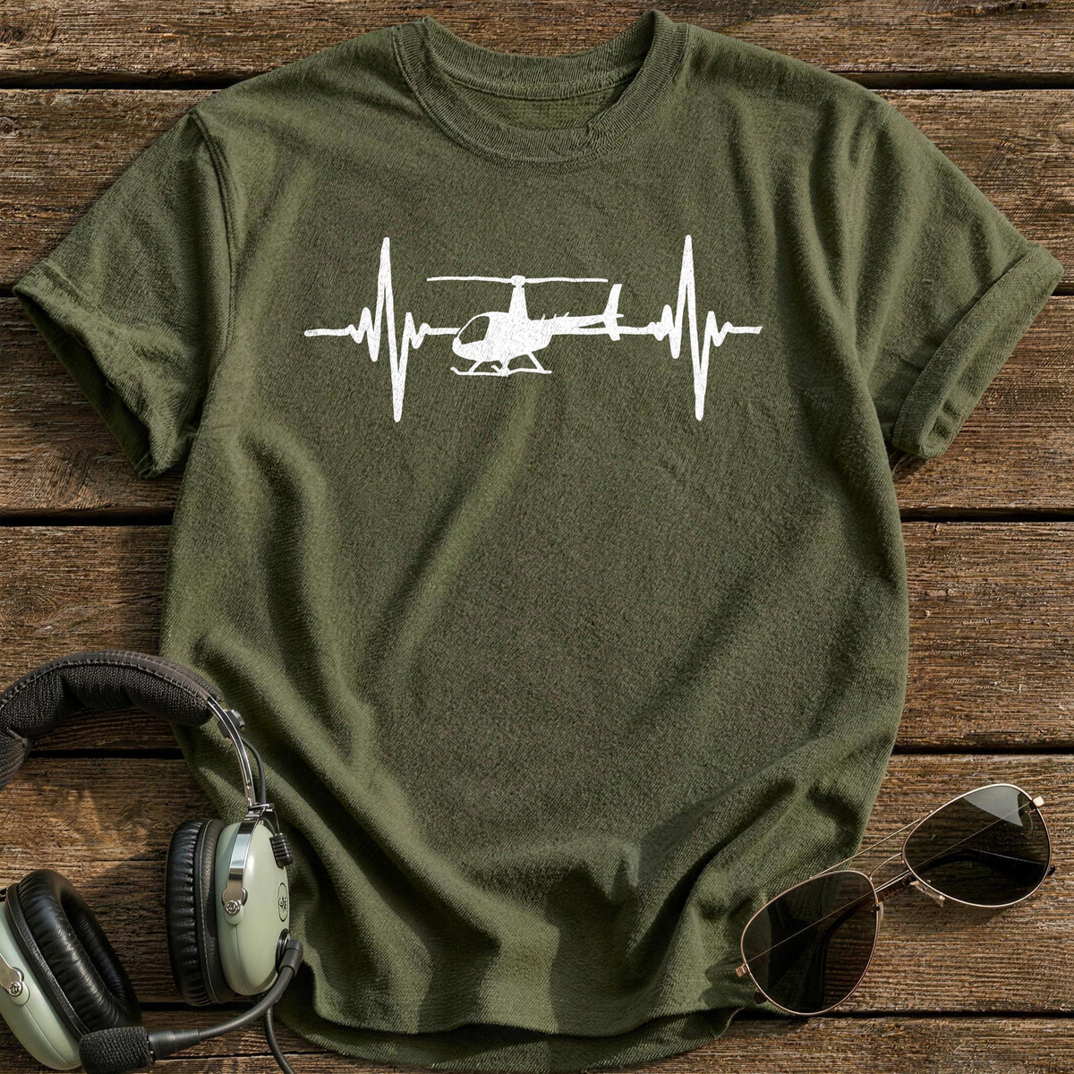 Helicopter Heartbeat T-Shirt - Military Green