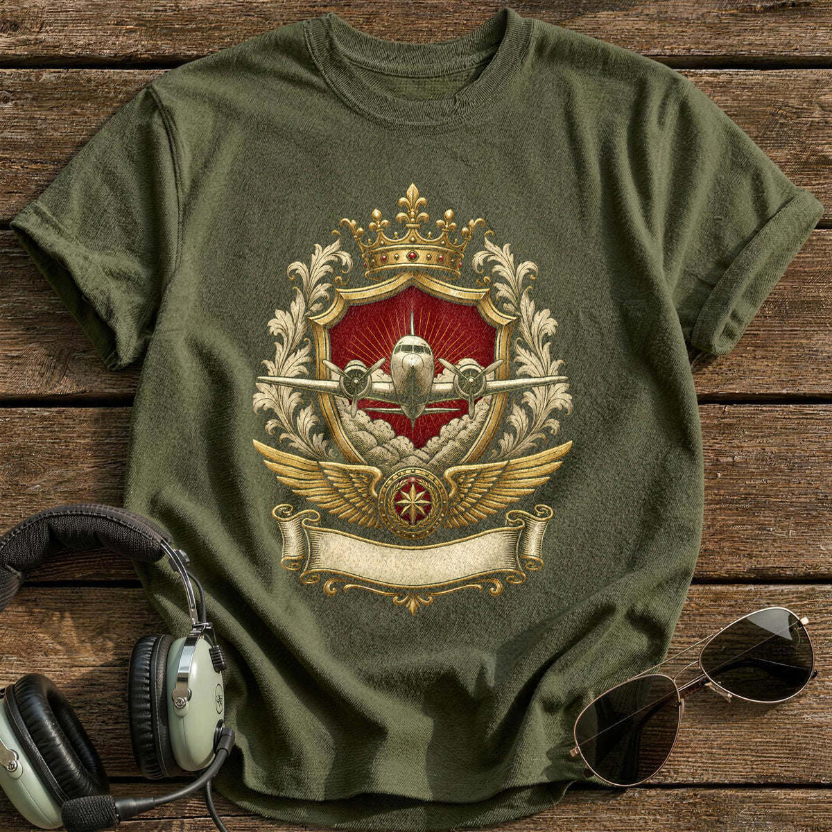 Heraldic Plane 72 T-Shirt - Military Green
