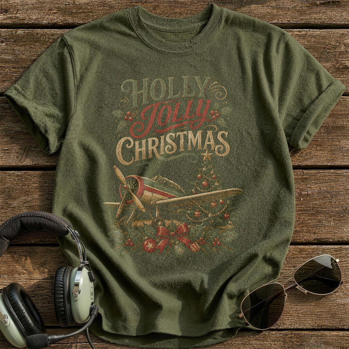 Holly Jolly Christmas 77 T-Shirt - Military Green