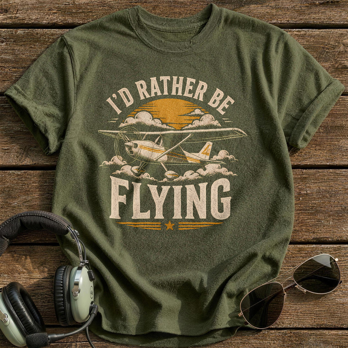 Id Rather Be Flying 74 T-Shirt - Military Green