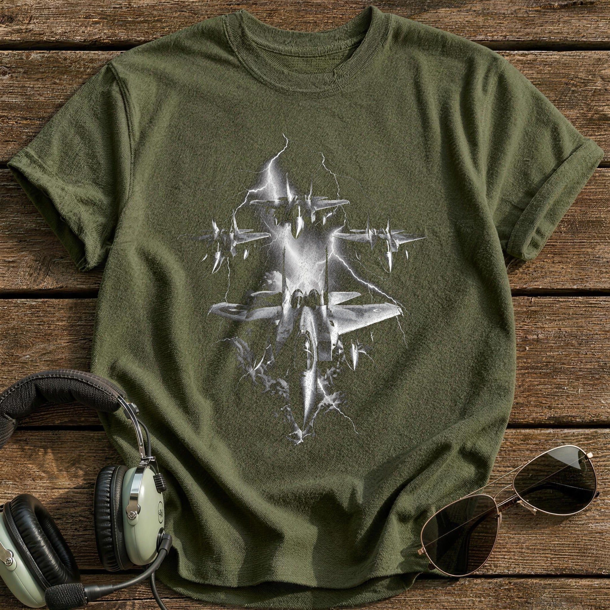 Jet Lightning Storm T-Shirt - Military Green
