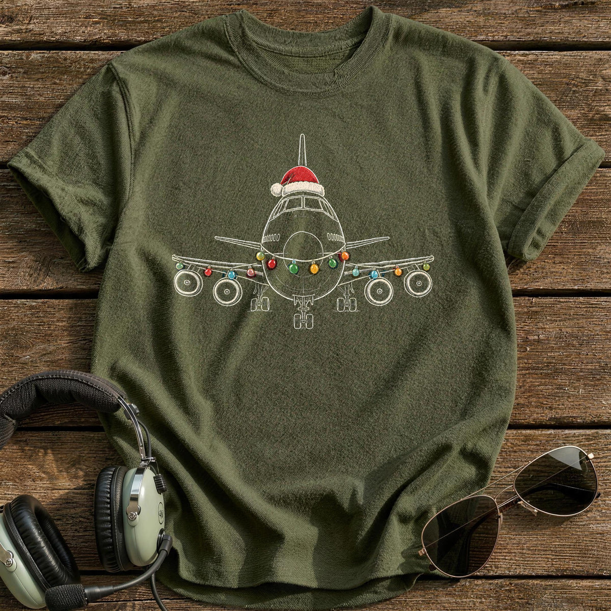 Jumbo Jet Christmas Lights 27 T-Shirt - Military Green
