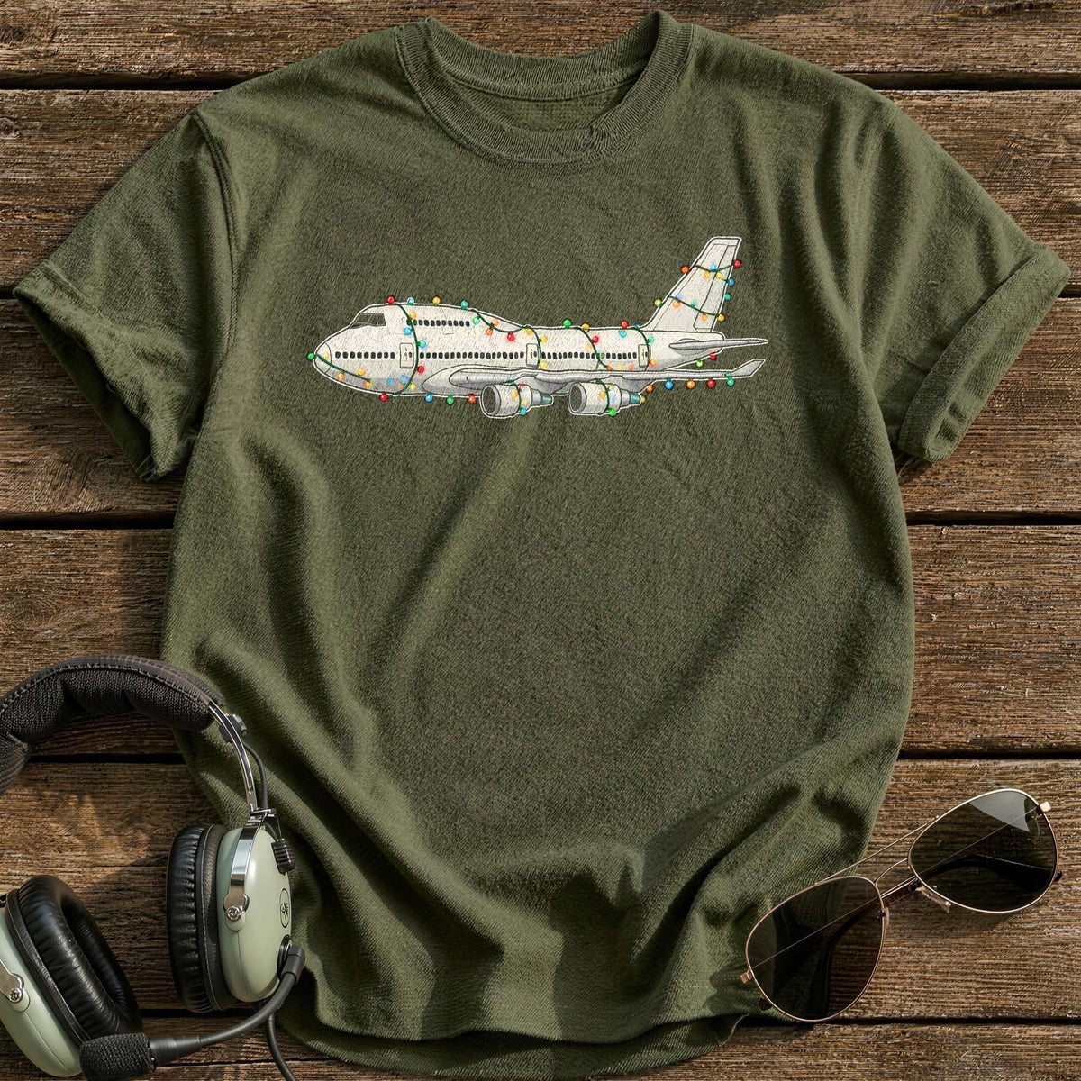 Jumbo Jet Christmas Lights 45 T-Shirt - Military Green