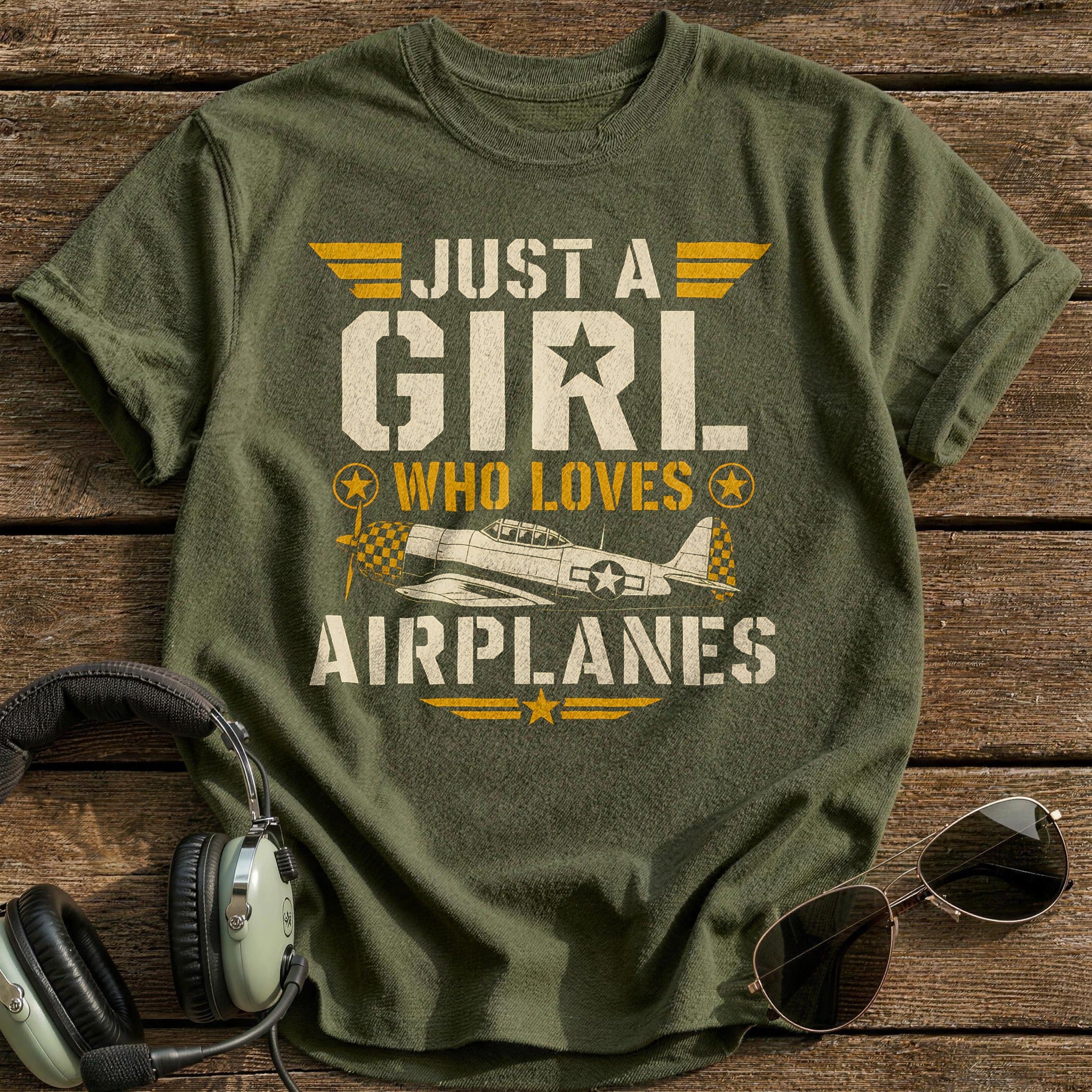 Just A Girl Who Loves Airplanes - Military Green
