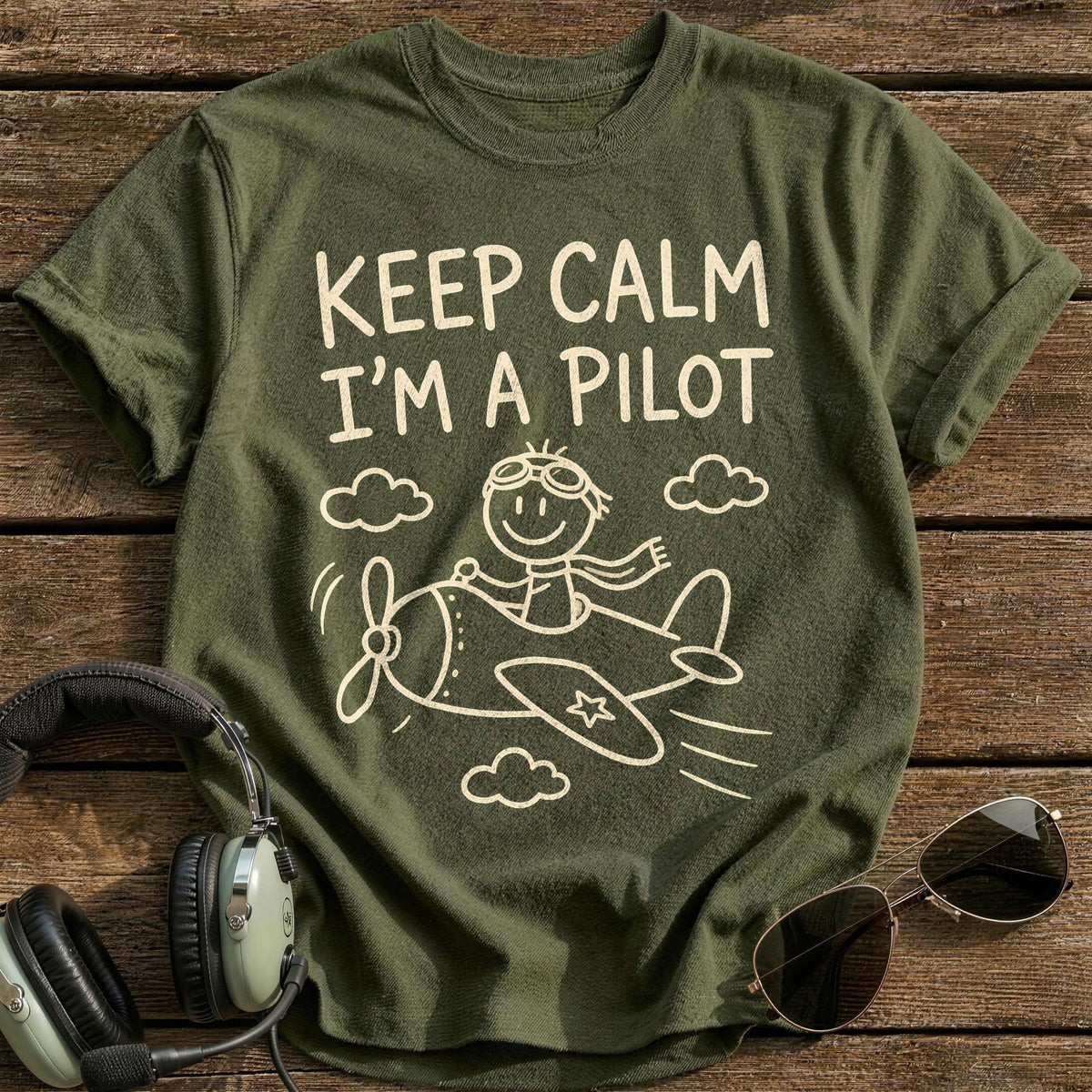 Keep Calm Pilot 52 T-Shirt - Military Green