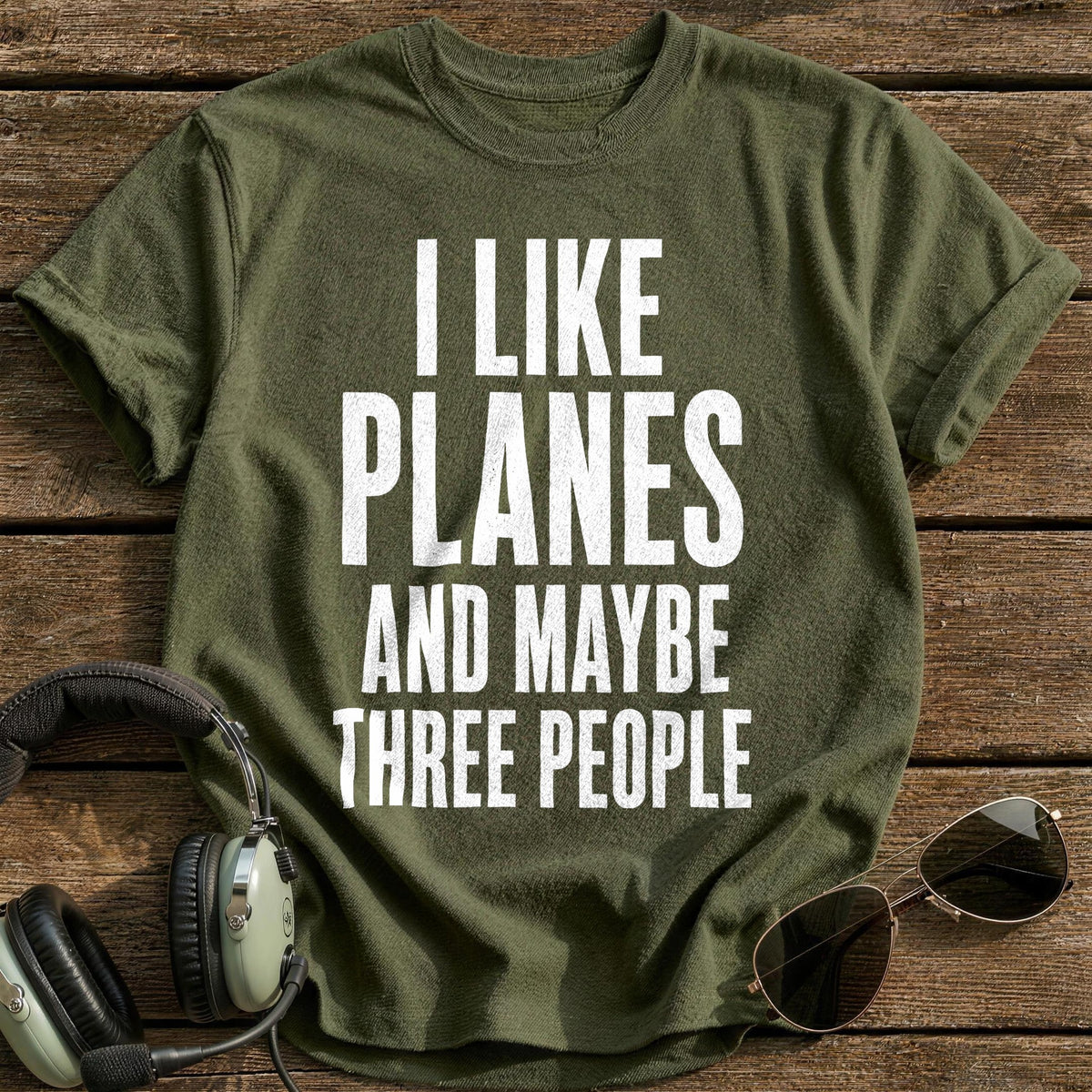 Like Planes Three People 15 T-Shirt - Military Green