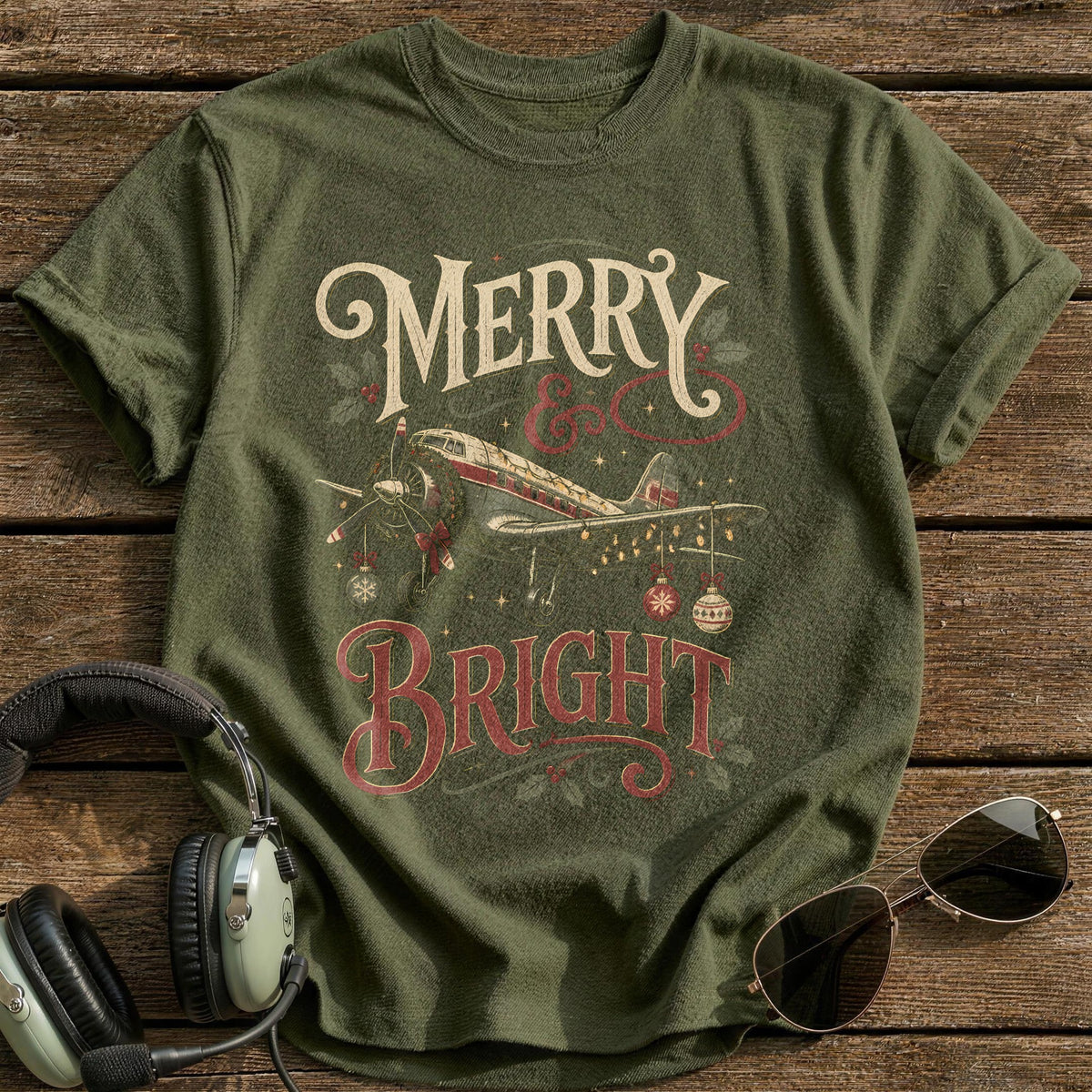 Merry And Bright 70 T-Shirt - Military Green