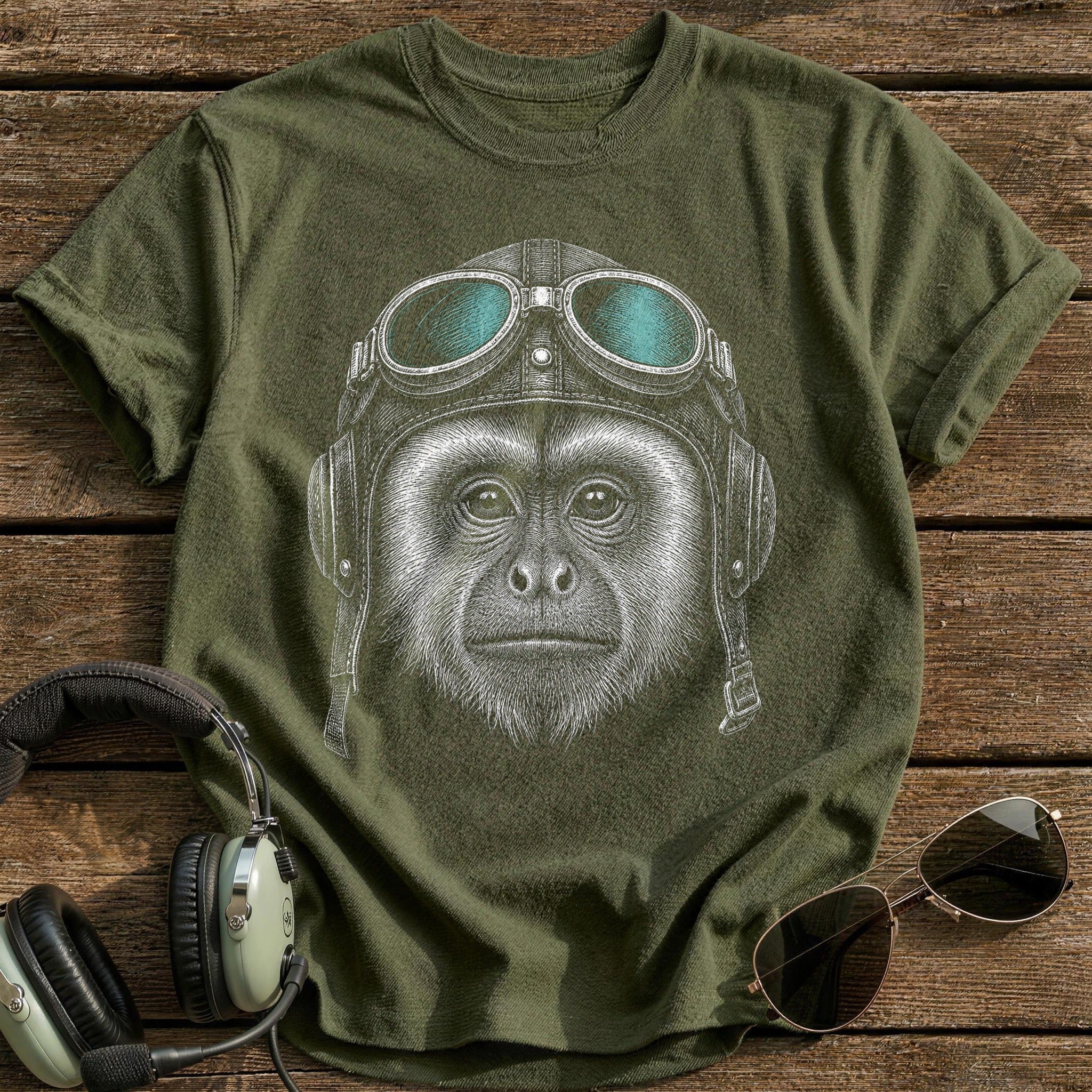 Monkey Aviator (Soft Teal) T-Shirt - Military Green