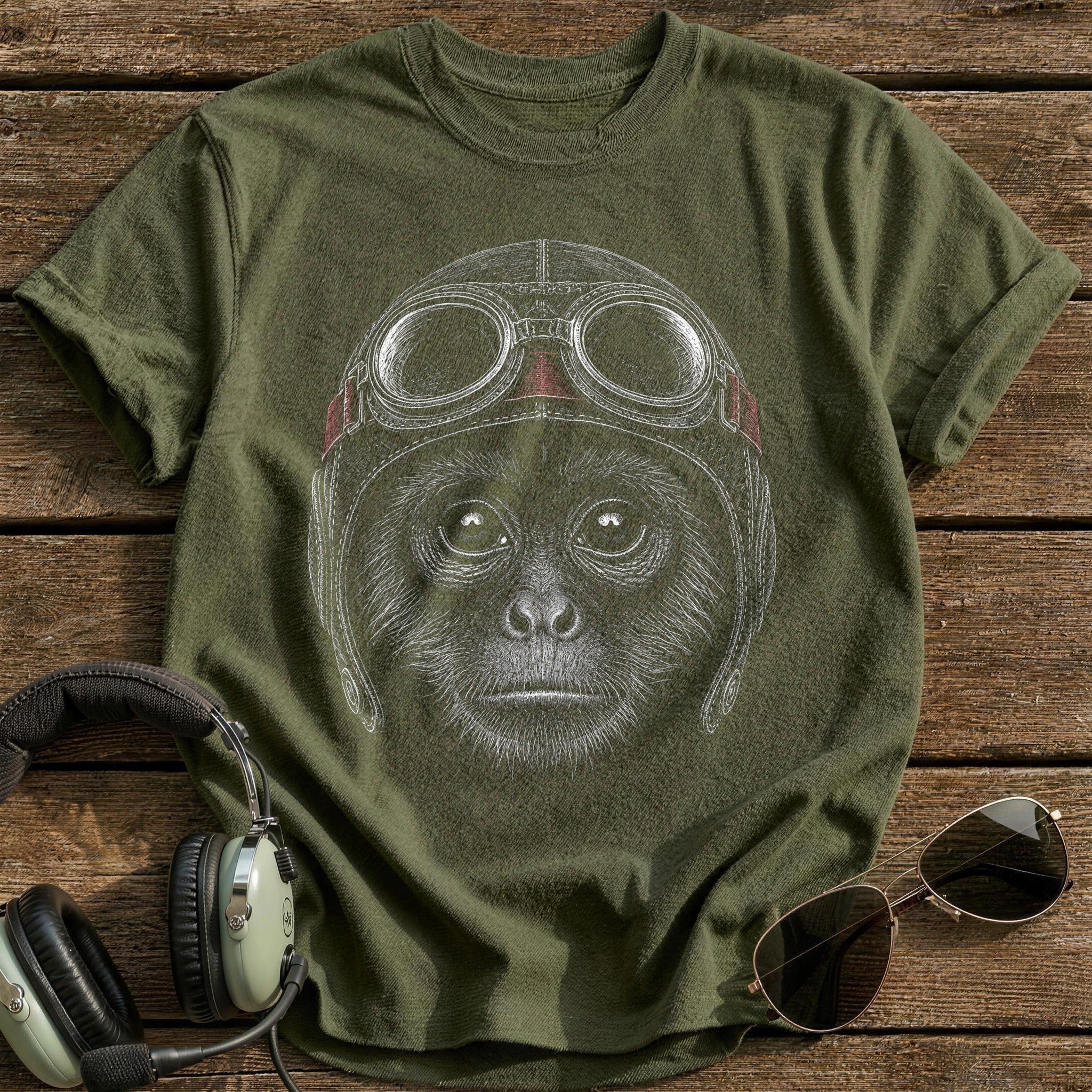 Monkey Pilot (Dusty Crimson) T-Shirt - Military Green
