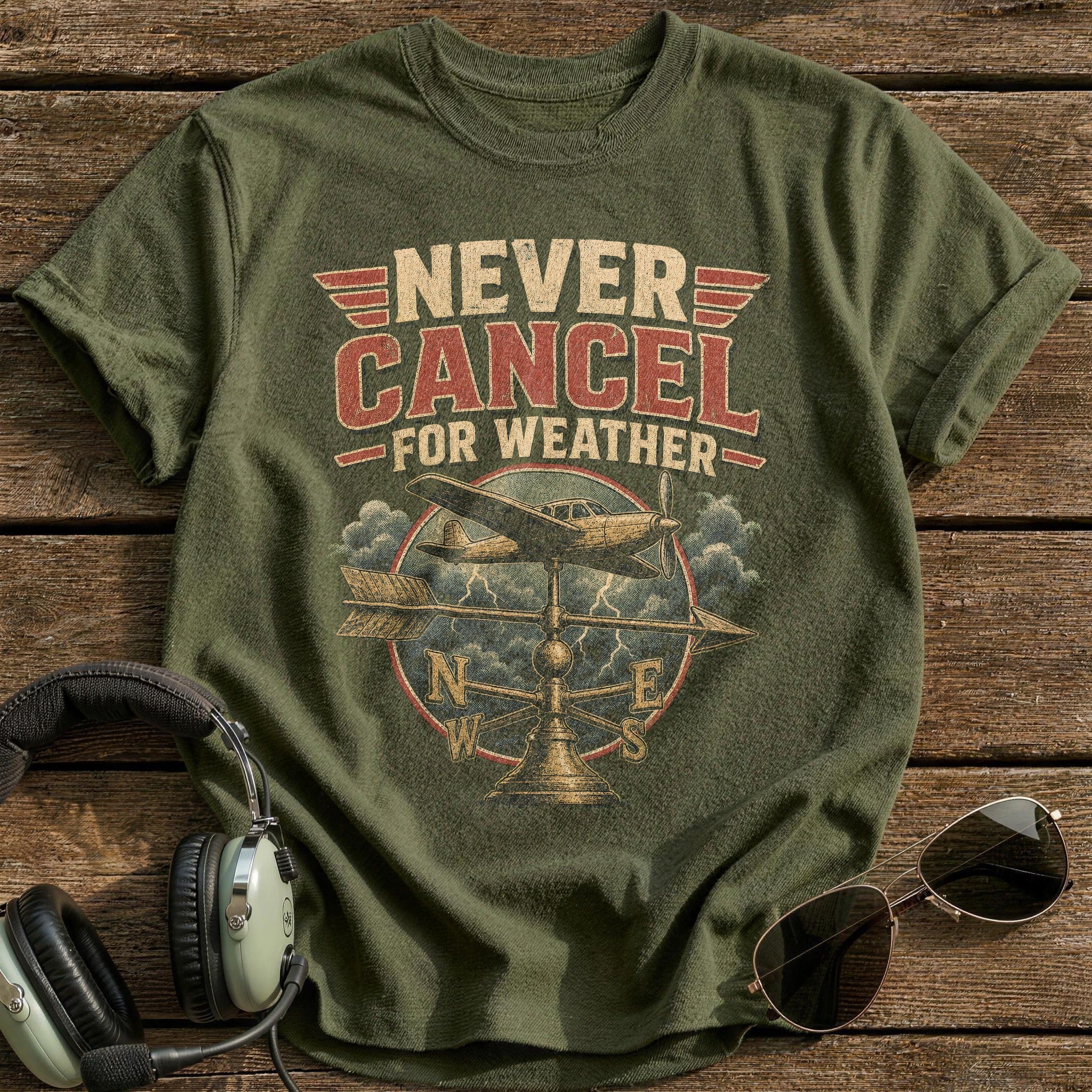 Never Cancel for Weather T-Shirt - Military Green