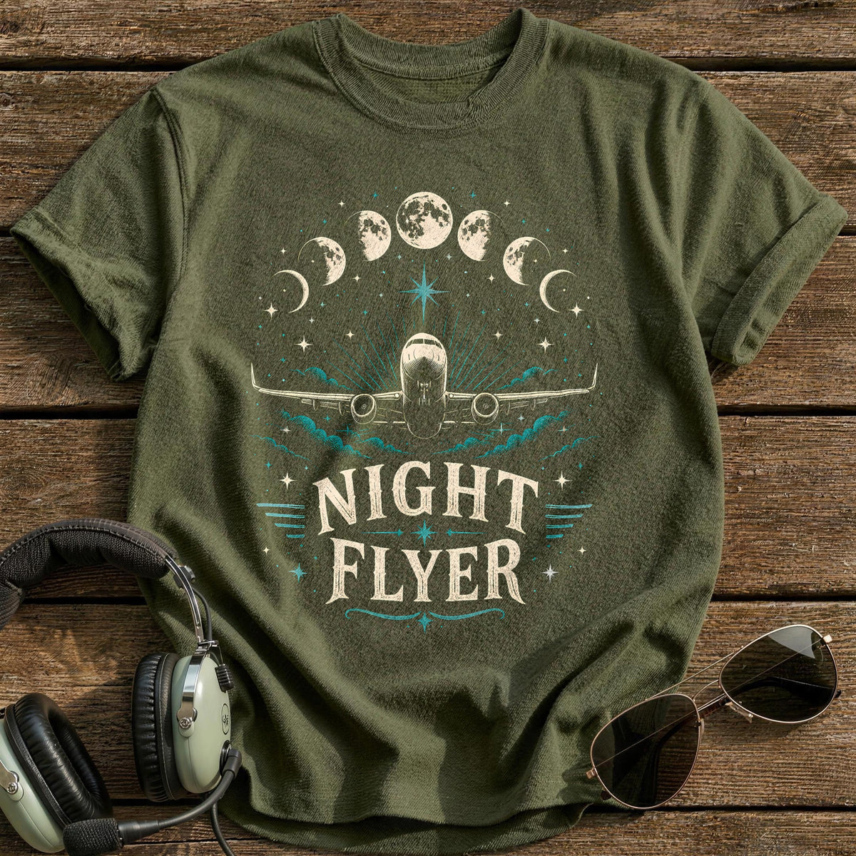 Night Flyer Moon 52 T-Shirt - Military Green