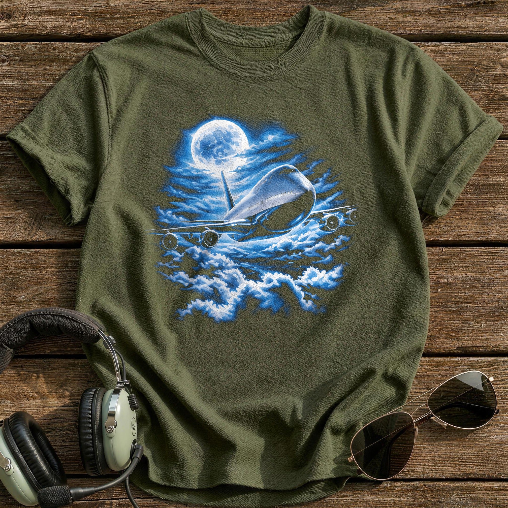 Night Sky Airliner T-Shirt - Military Green