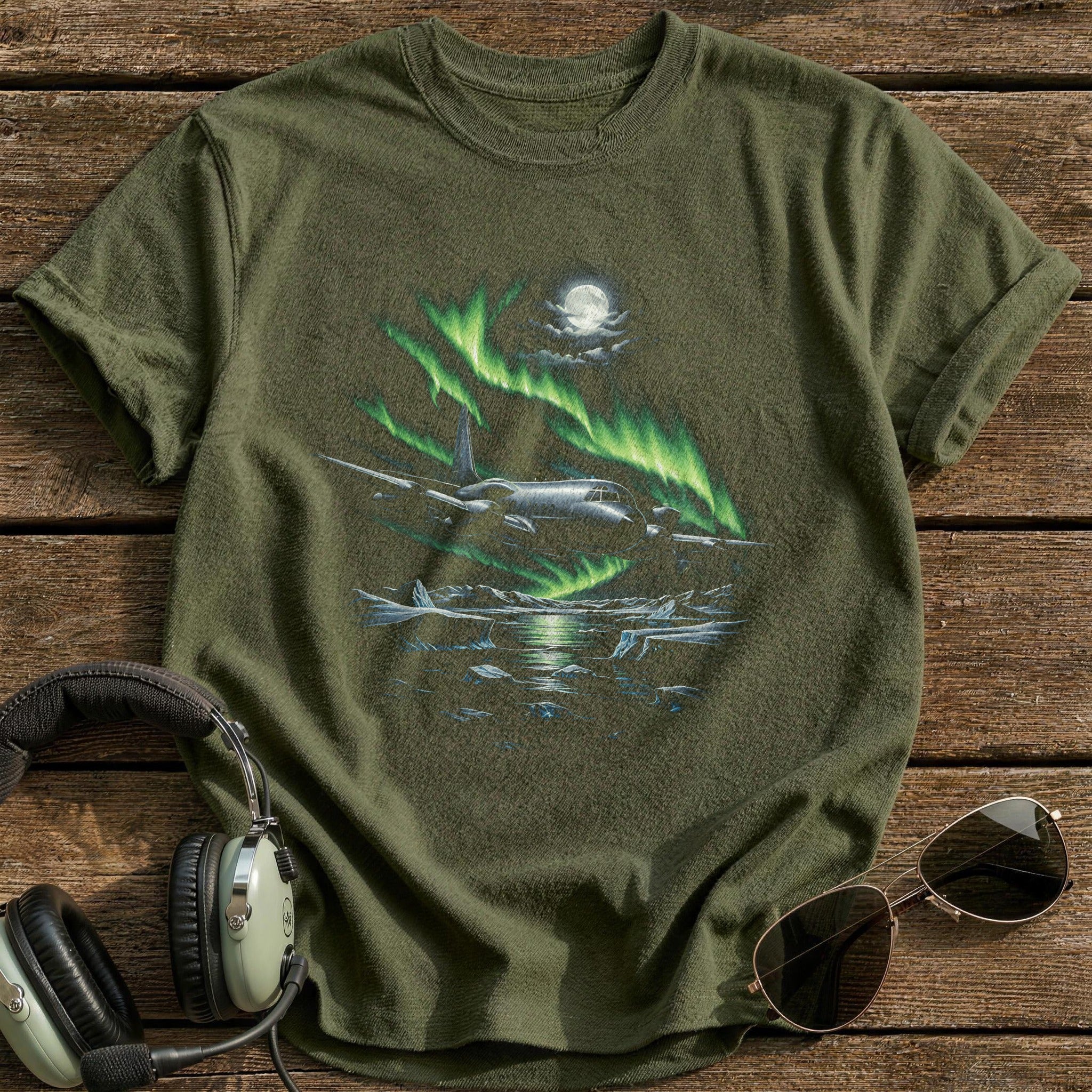 Northern Lights Flight T-Shirt - Military Green